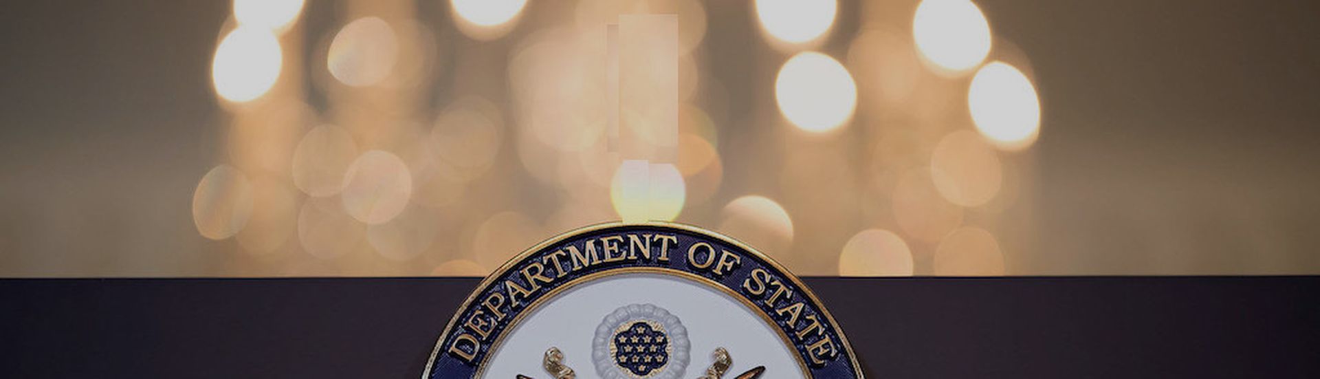 WASHINGTON, DC &#8211; JUNE 09:  A view of the State Department seal on the podium before Romanian President Klaus Iohannis and U.S. Secretary of State Rex Tillerson appear for a photo opportunity at the State Department, June 9, 2017 in Washington, DC. Iohannis is also scheduled to meet with President Donald Trump on Friday afternoon. (Photo by Dr...