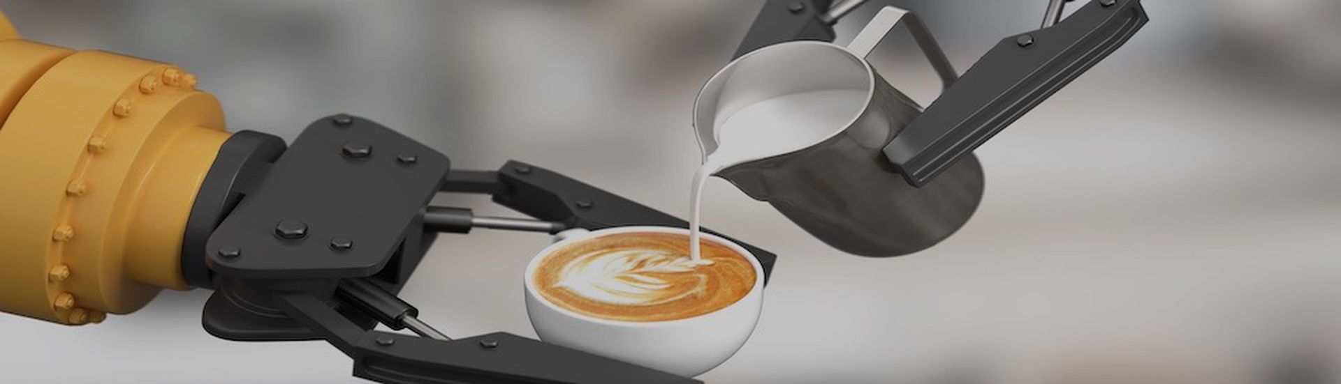Robotic arm make latte art. 3D illustration