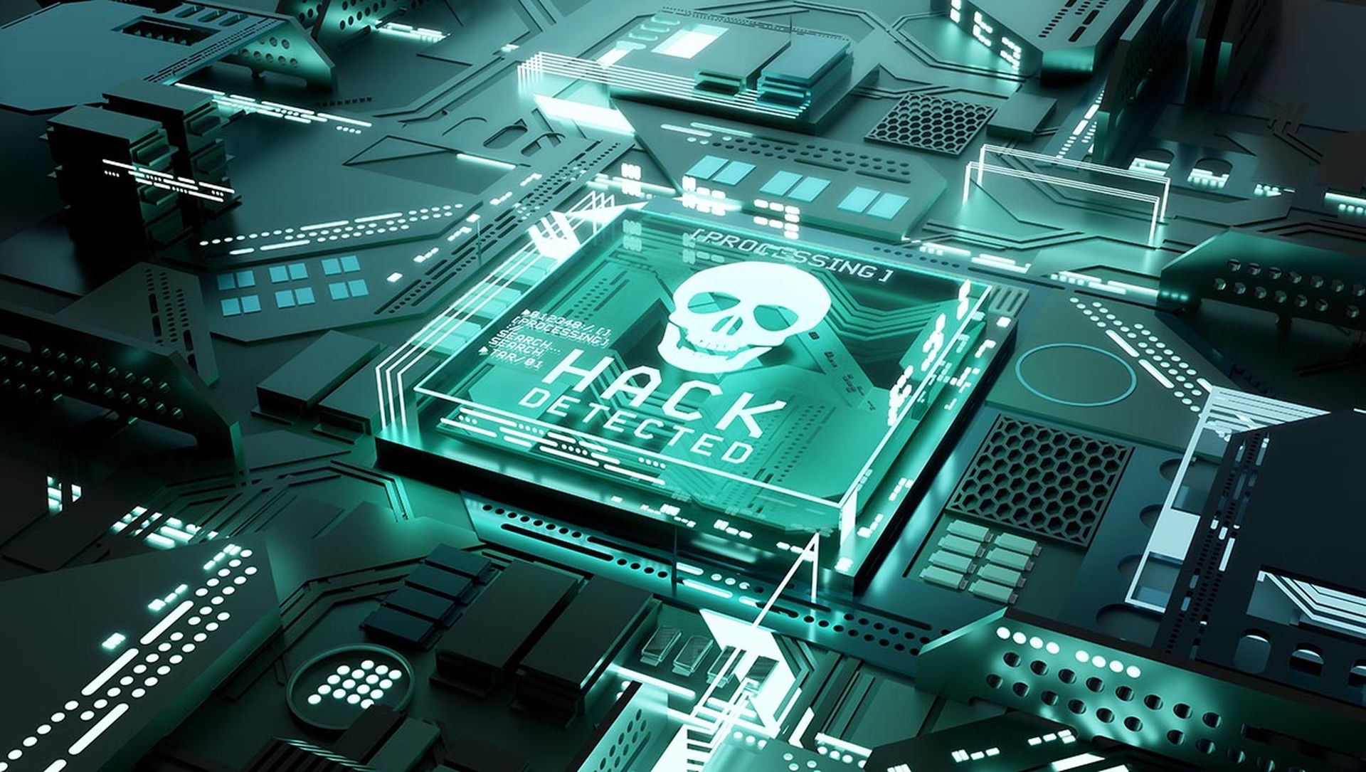 Hacking technology. Network ransomware and cyber crimes concept - 3d illustration.
