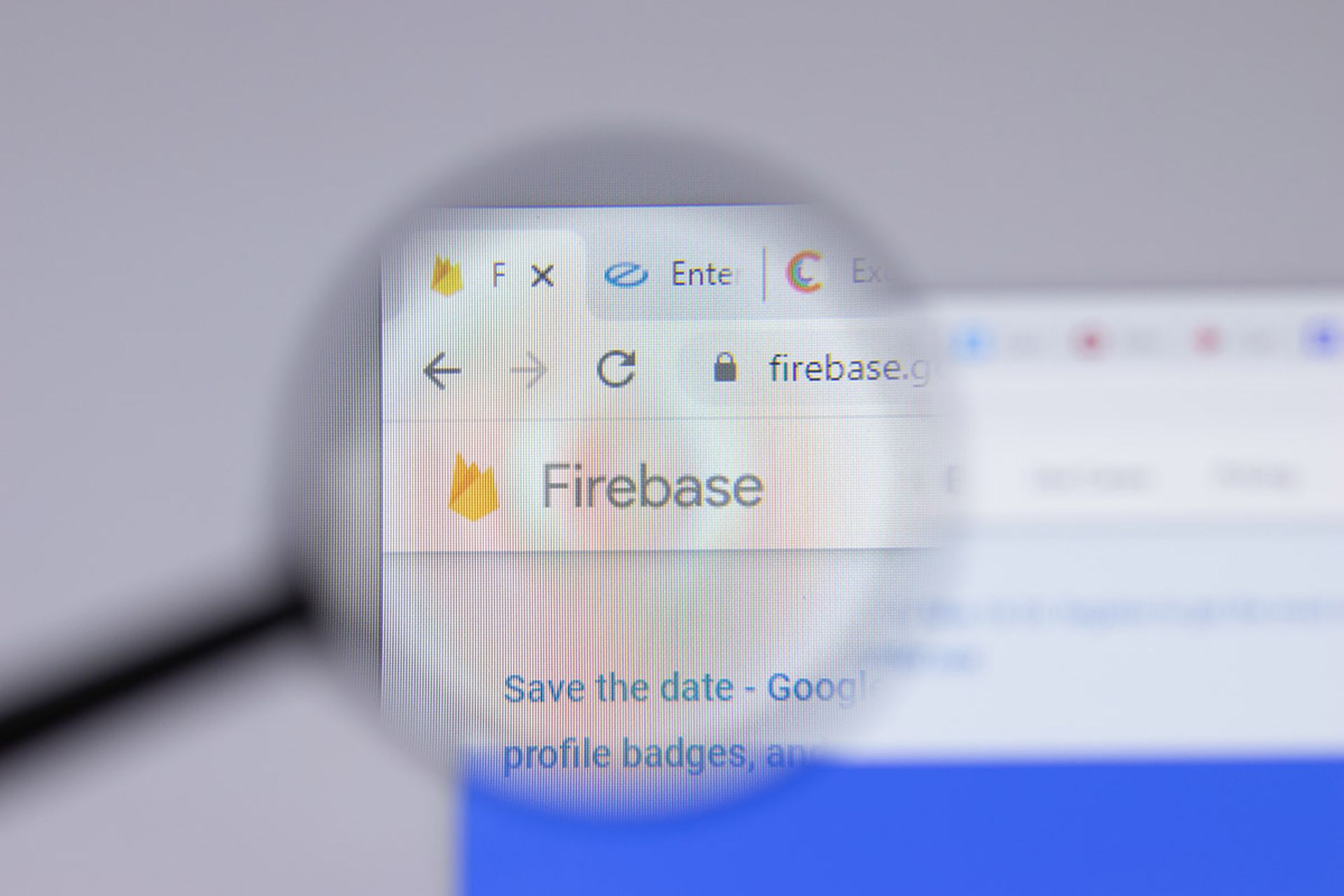 Firebase logo close-up on website page.