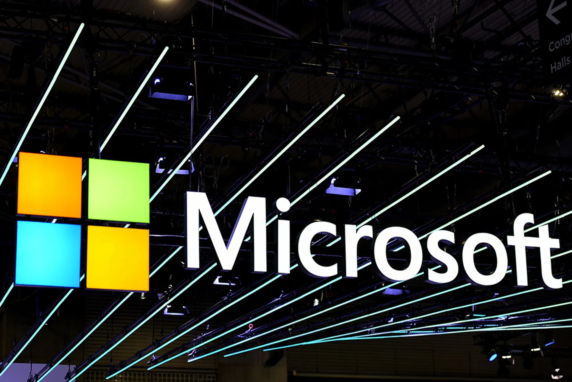 The Microsoft company logo is seen at the Mobile World Congress 2024. (Photo by Ramon Costa/SOPA Images/LightRocket via Getty Images)