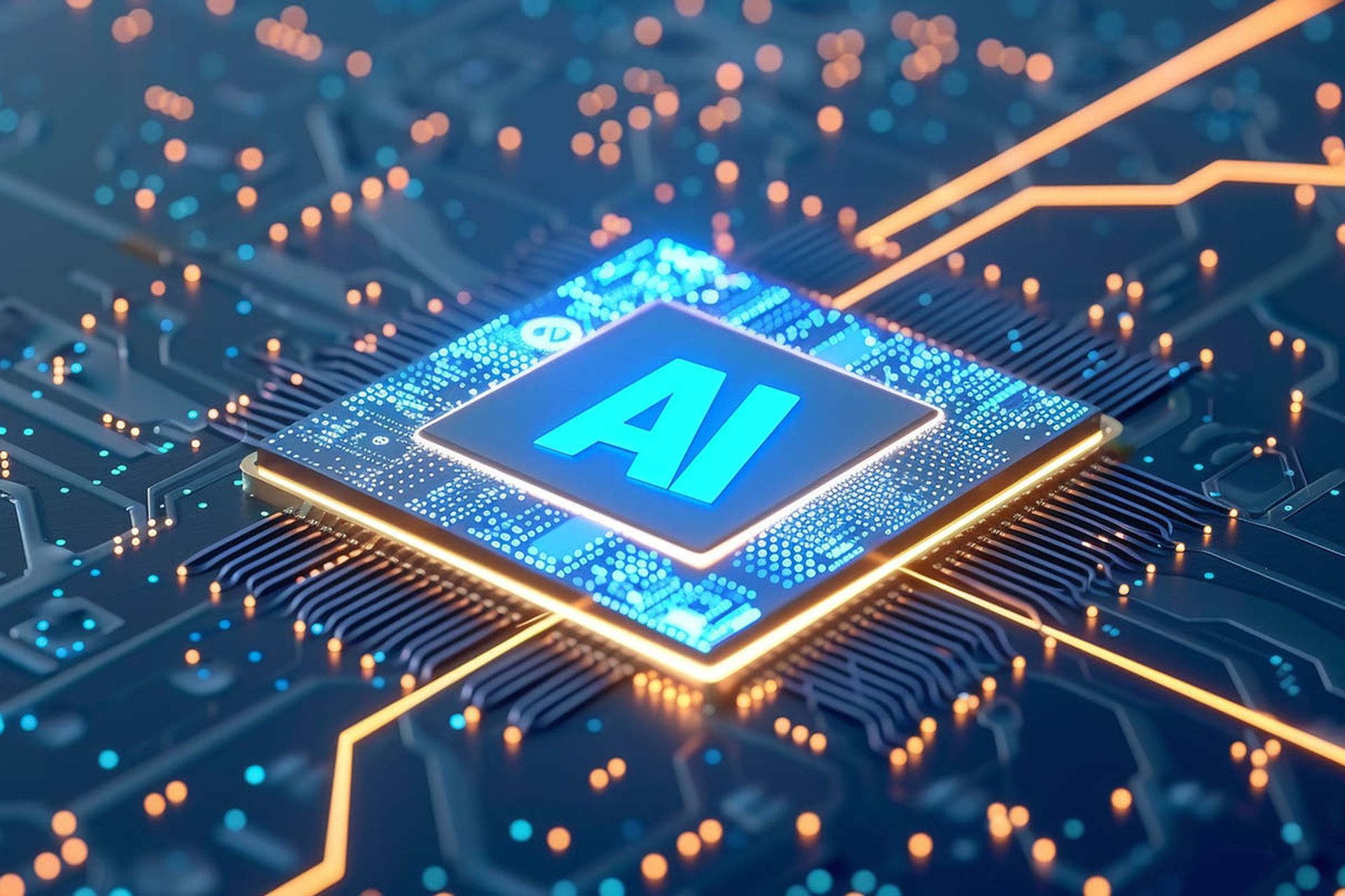 Brain "AI" inside the chip logo representing ai tech.