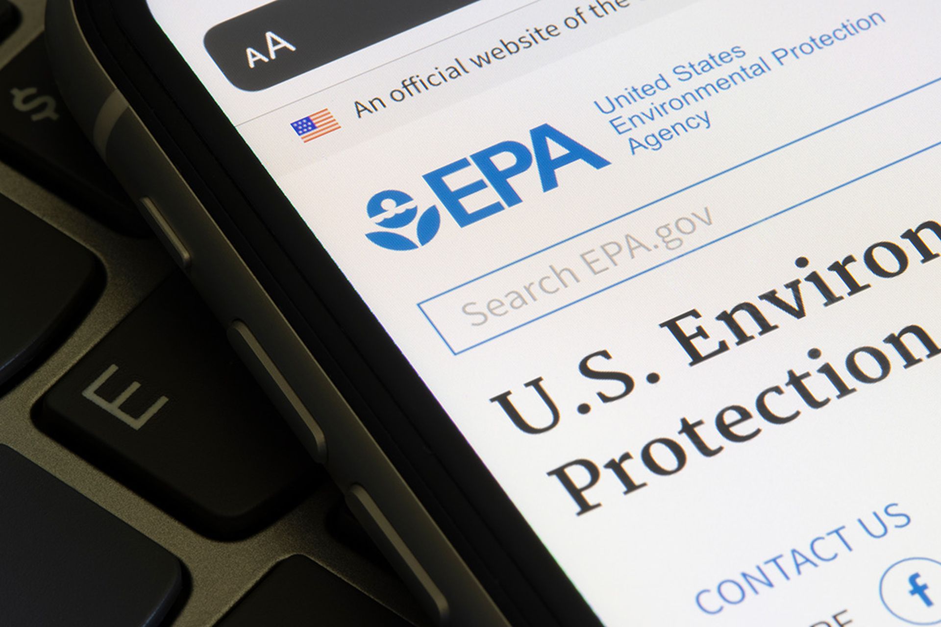 Closeup of the homepage of the Environmental Protection Agency