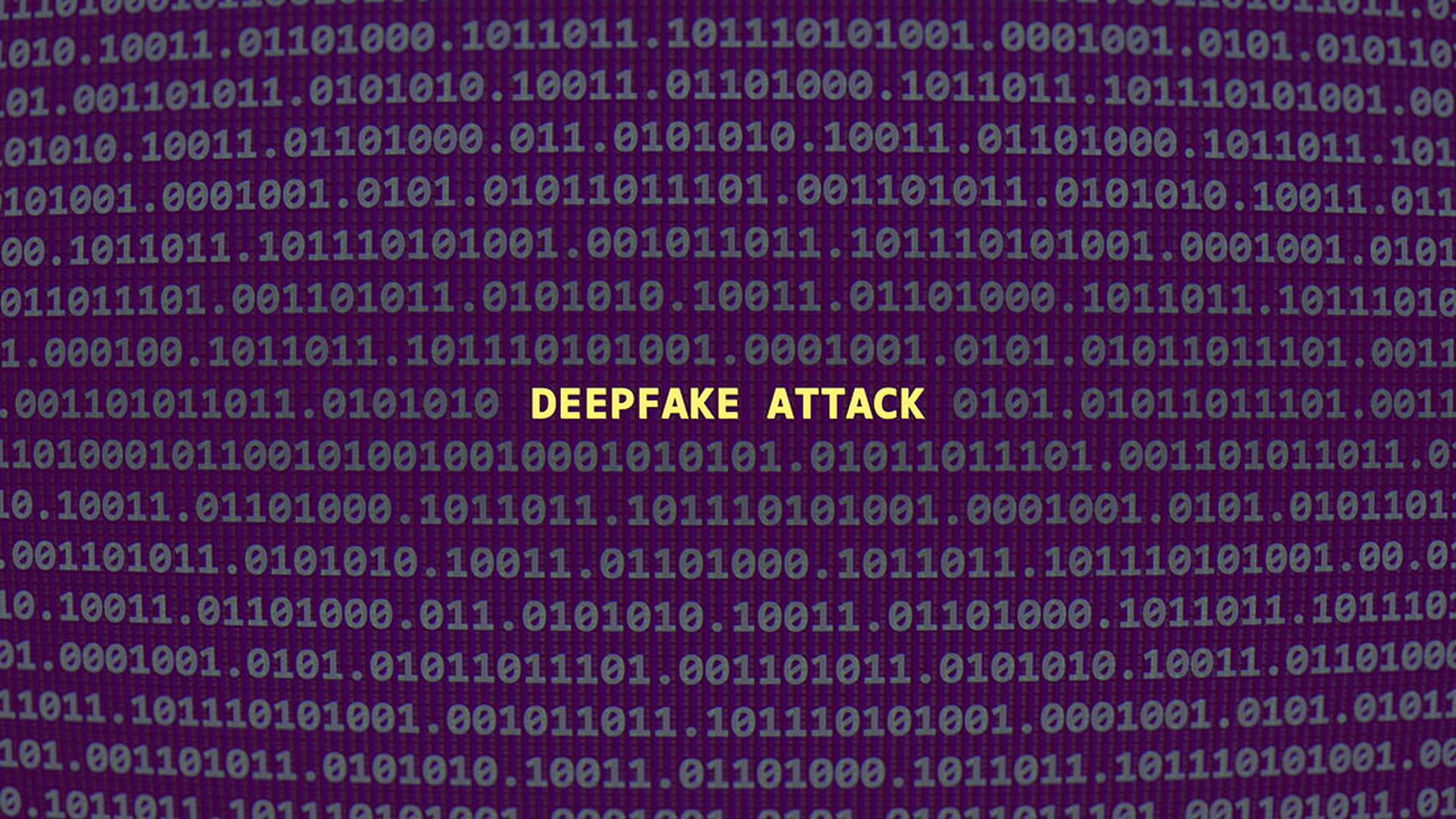 Cyber attack deepfake attack. Vulnerability text in binary system