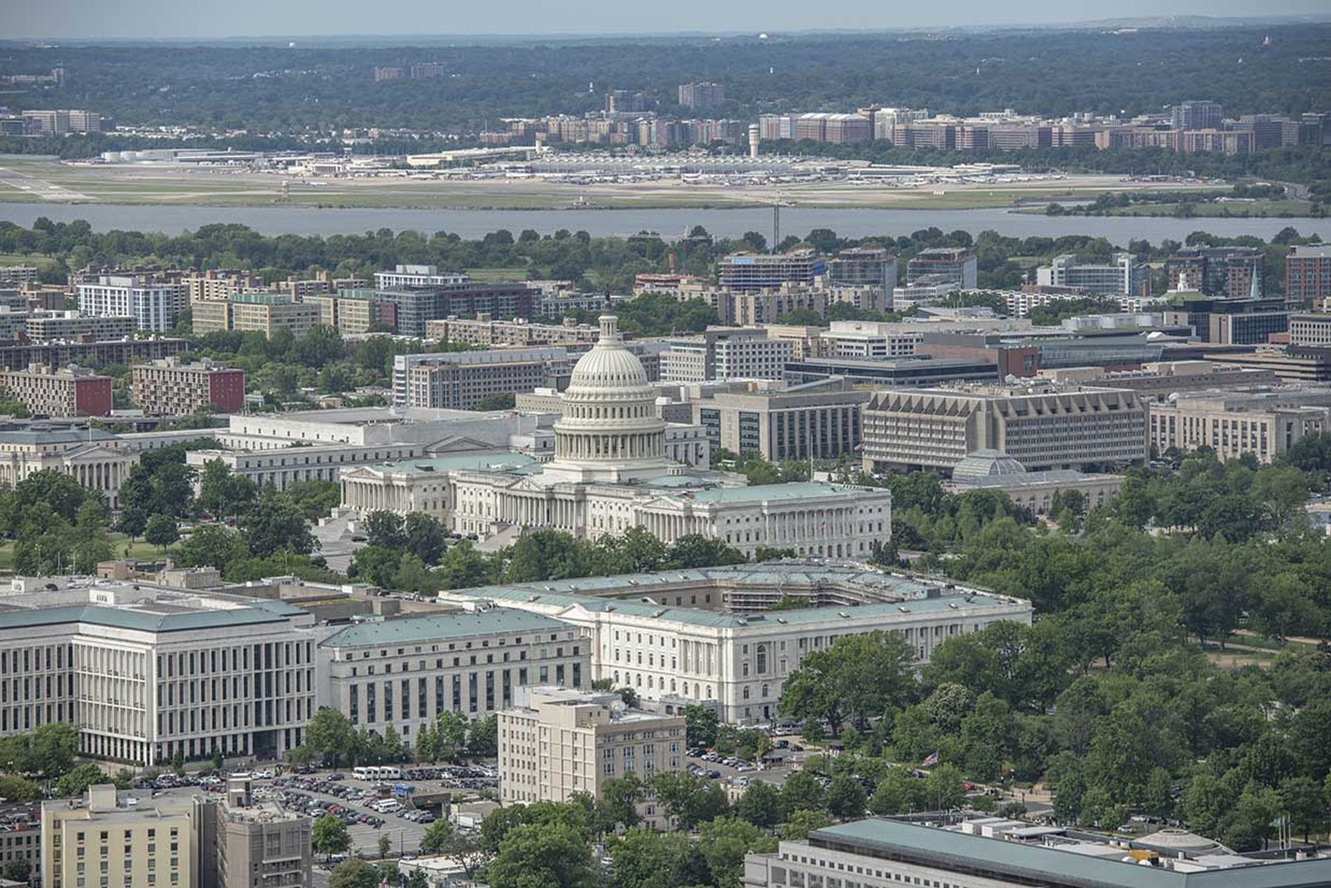 An aerial photo of the US Capitol in Washington.