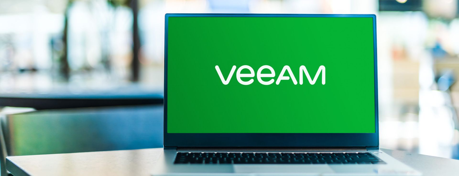 POZNAN, POL &#8211; FEB 6, 2021: Laptop computer displaying logo of Veeam Software, an IT company that develops backup, disaster recovery and intelligent data management software