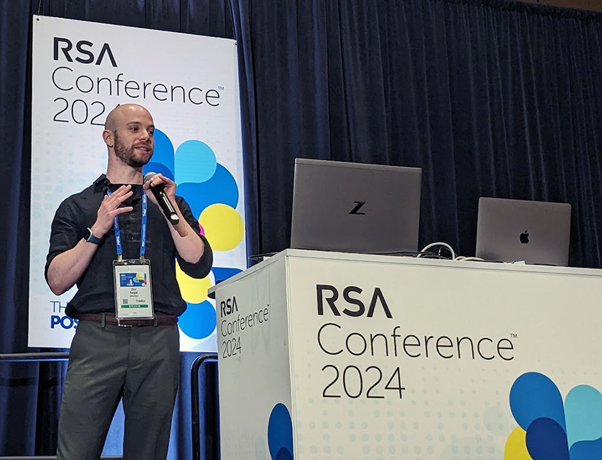 Dor Segal, a senior security researcher at Silverfort, speaks at a Monday session at the RSA Conference in San Francisco. (Tom Spring / SC Media)