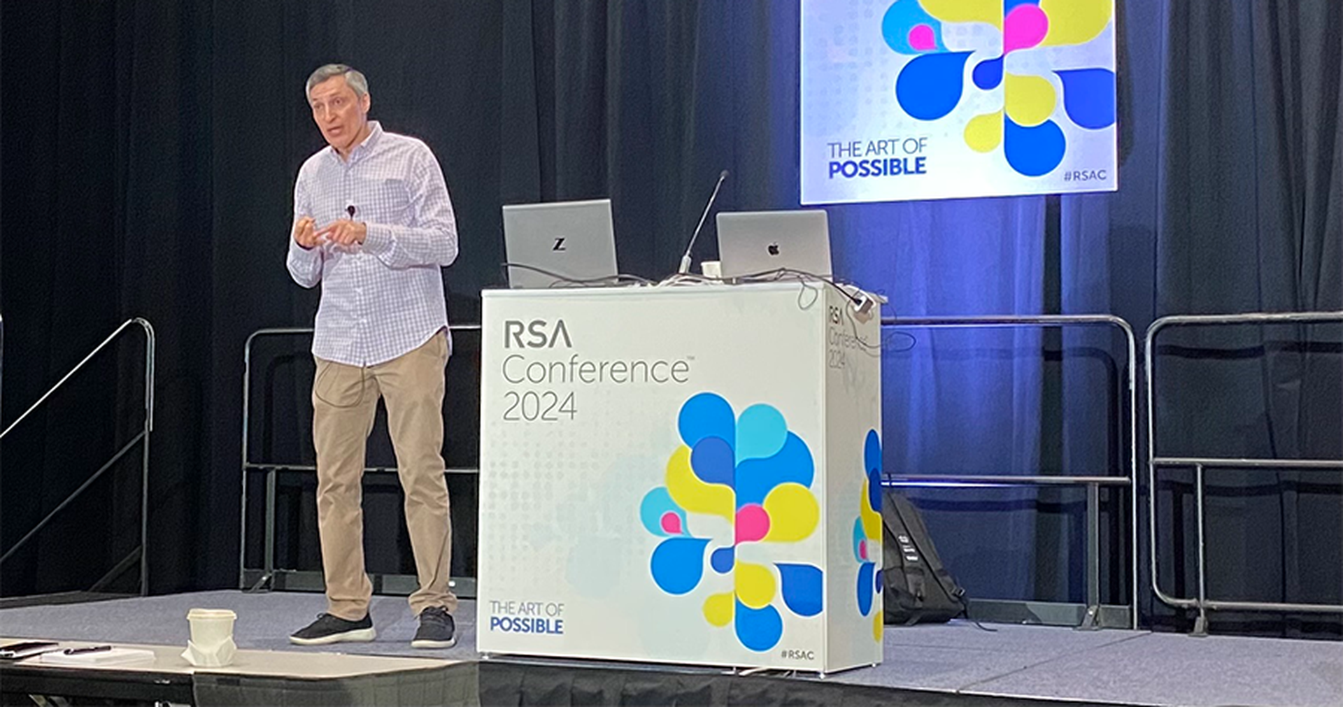 Behnam Dayanim speaks Monday during a presentation on artificial intelligence and the law at the RSA Conference in San Francisco. (Laura French / SC Media)