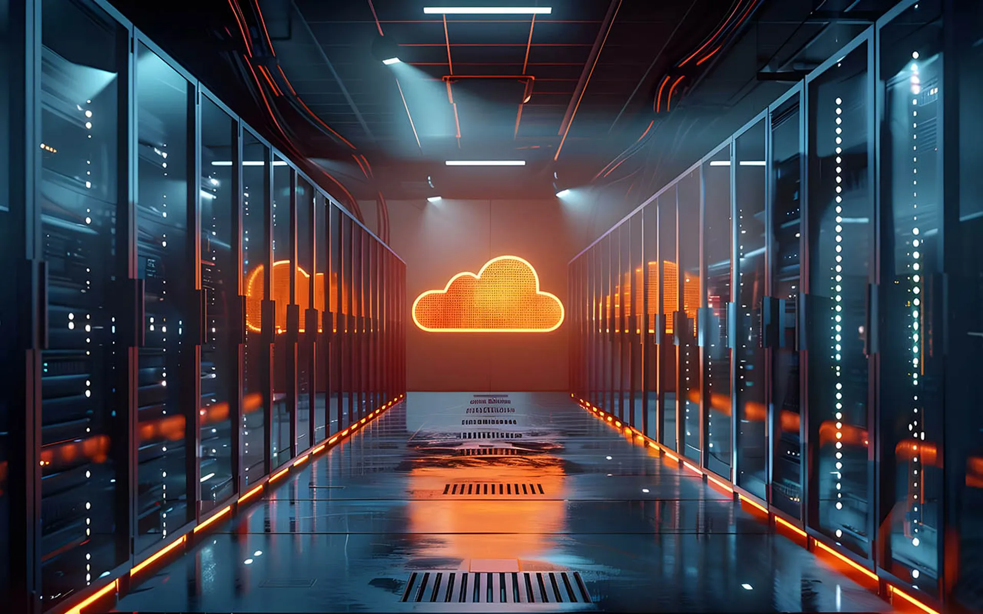 Modern cloud computing server setup with hybrid technology infrastructure background concept. Concept Cloud Computing, Server Setup, Hybrid Technology, Infrastructure, Background Concept