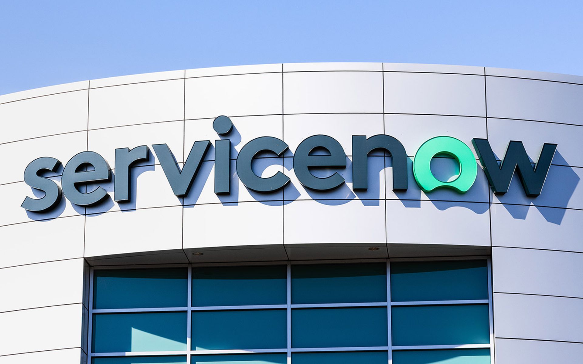 Close up of ServiceNow logo at their headquarters in Silicon Valley; ServiceNow, Inc. is an American cloud computing company