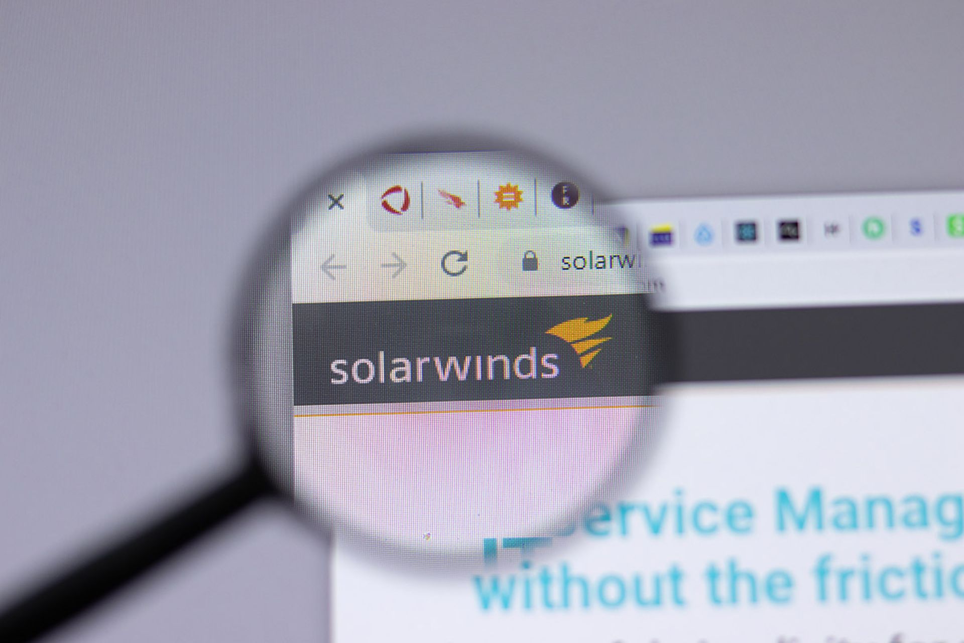 SolarWinds company logo icon on website, Illustrative Editorial