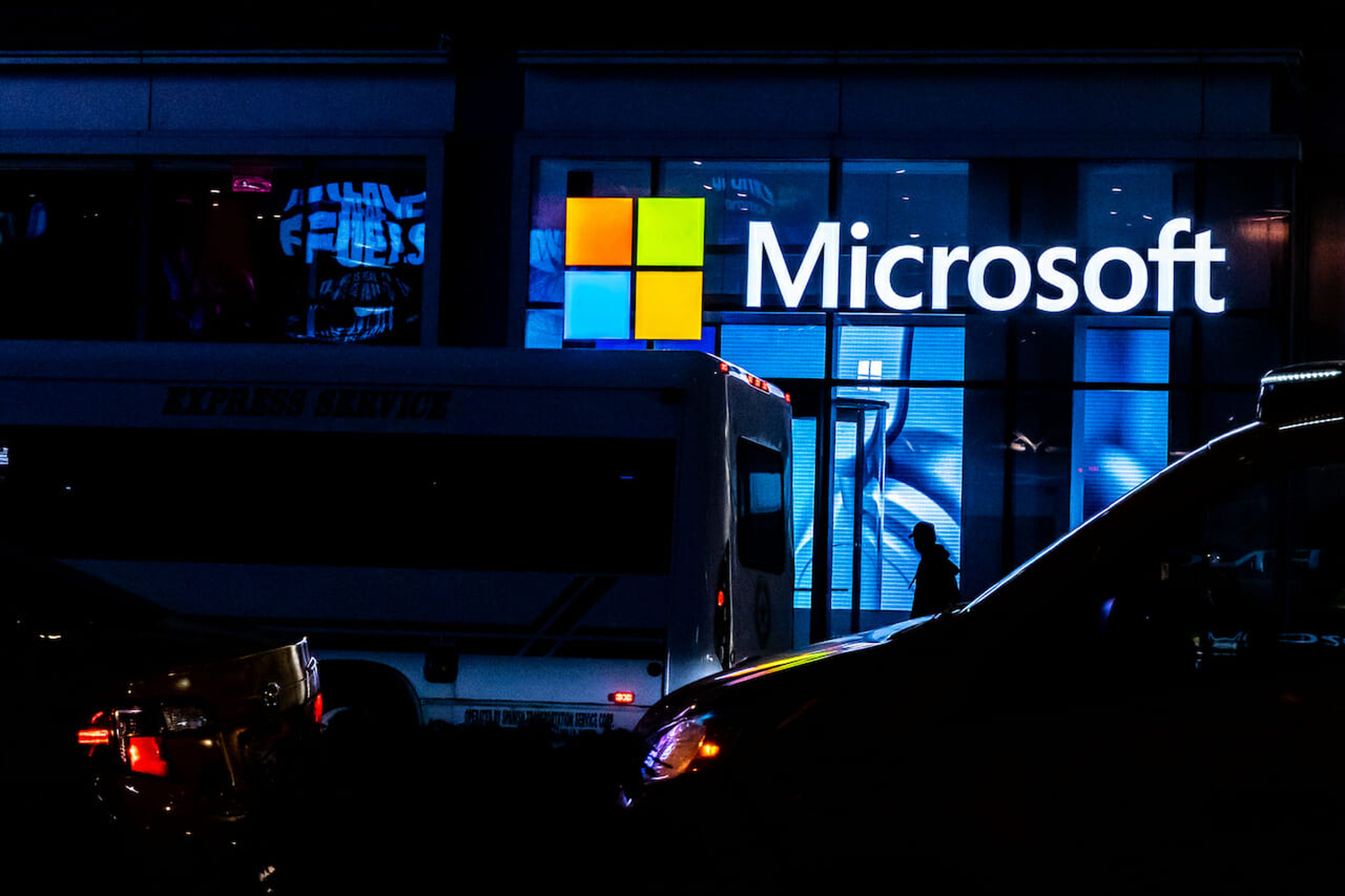 A signage of Microsoft is seen on March 13, 2020 in New York City. Co-founder and former CEO of Microsoft Bill Gates steps down from Microsoft board to spend more time on the Bill and Melinda Gates Foundation. (Photo by Jeenah Moon/Getty Images)