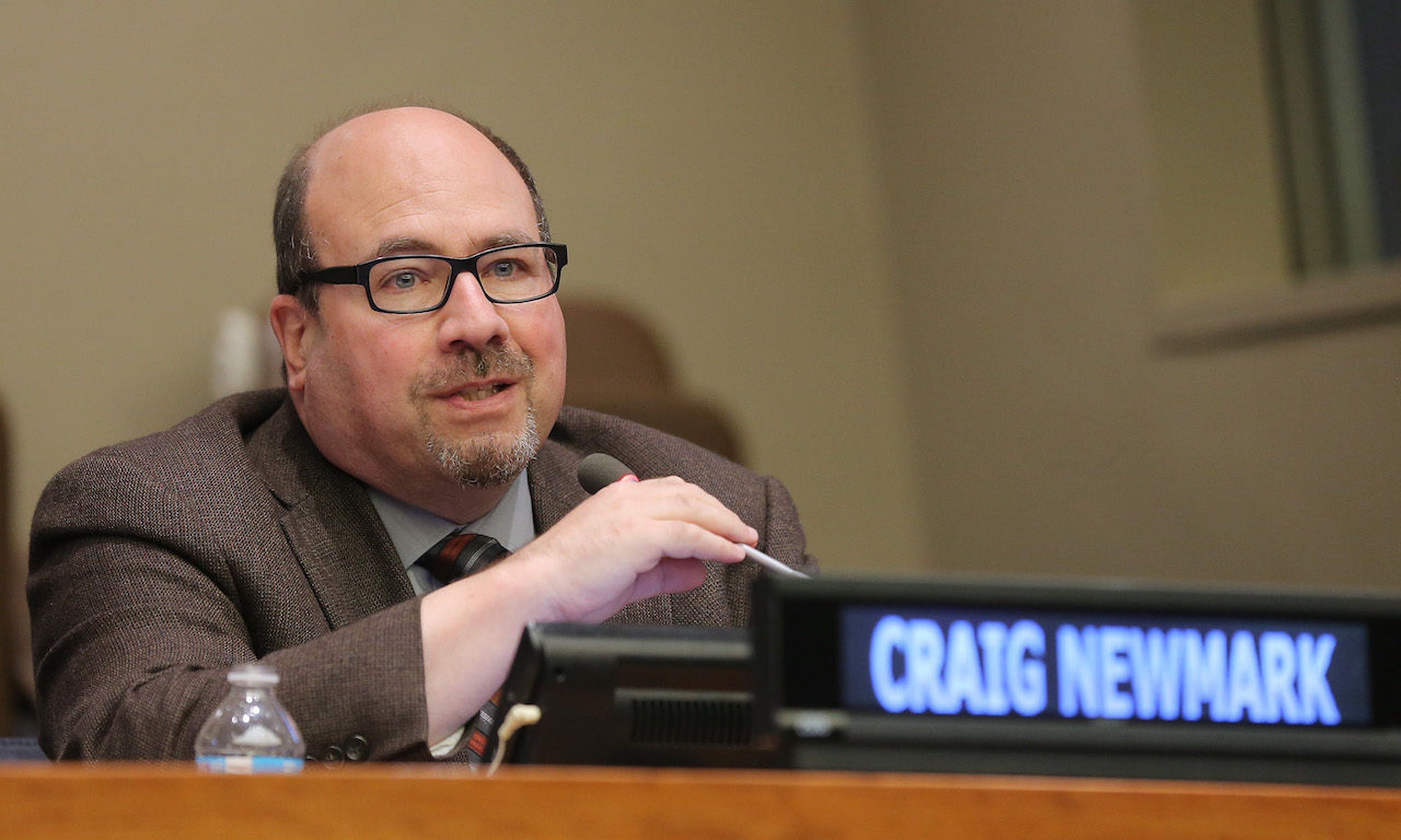 Founder of Craigslist Craig Newmark speaks about investing in woman-owned businesses at the United Nations in 2015. Craig Newmark Philanthropies has historically committed funds to cybersecurity causes and signed a letter this month calling for large philanthropic foundations and internet billionaires to consider doing the same. (Photo by Jemal Cou...