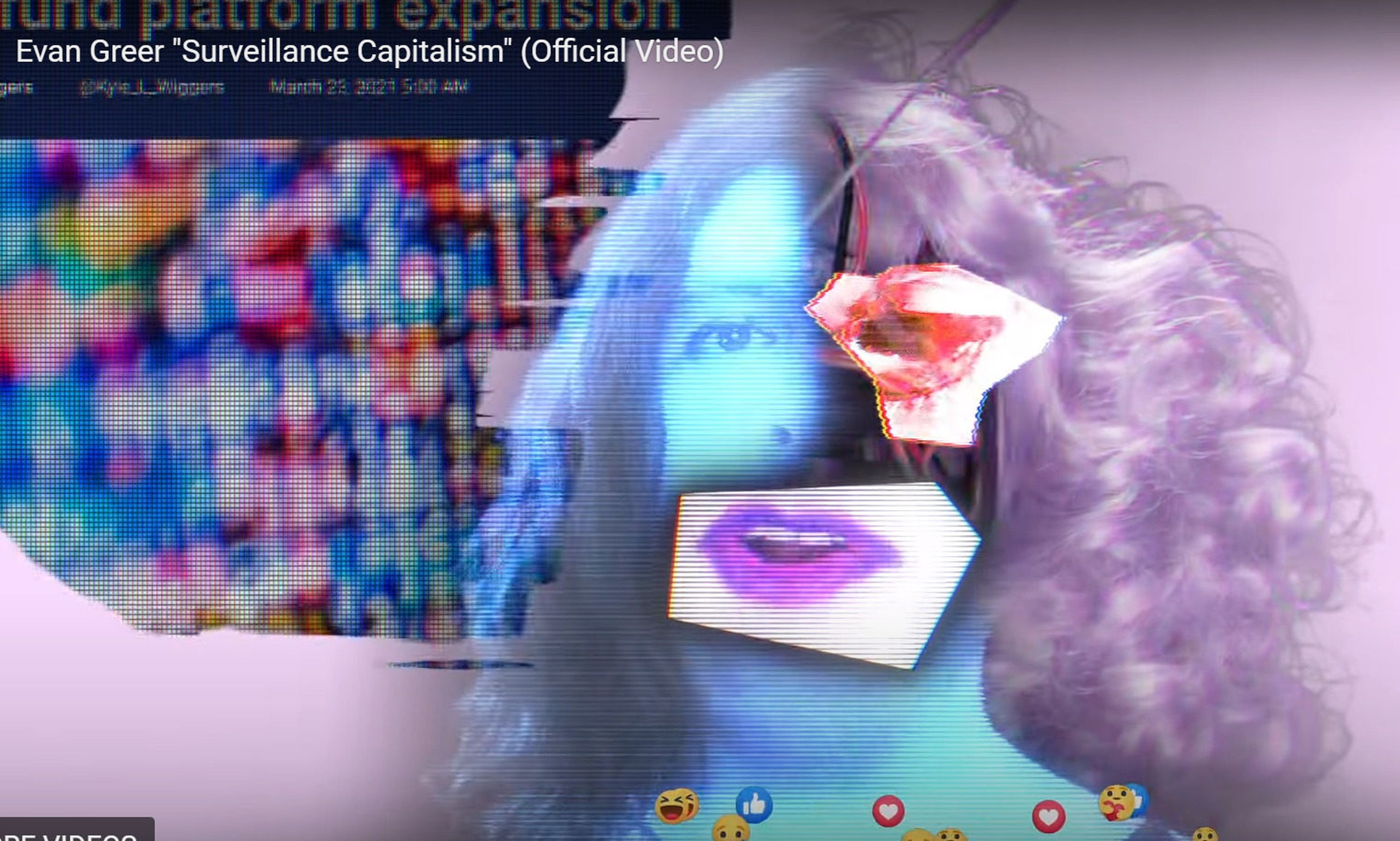 A screenshot from a music video, created to criticize a development from Spotify for an AI-based voice recognition system.