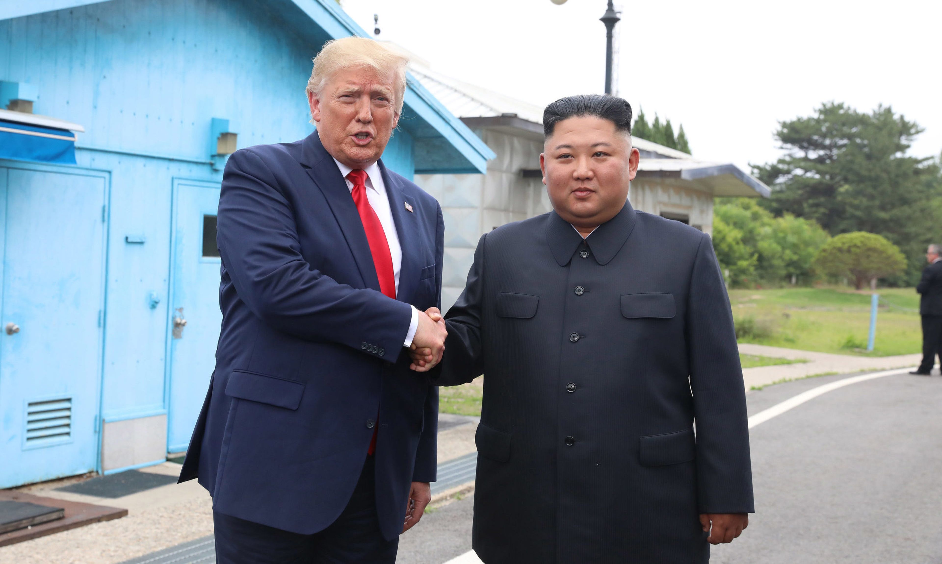 PANMUNJOM, SOUTH KOREA &#8211; JUNE 30 (SOUTH KOREA OUT): A handout photo provided by Dong-A Ilbo of North Korean leader Kim Jong Un and U.S. President Donald Trump inside the demilitarized zone (DMZ) separating the South and North Korea on June 30, 2019 in Panmunjom, South Korea. U.S. President Donald Trump and North Korean leader Kim Jong-un brie...