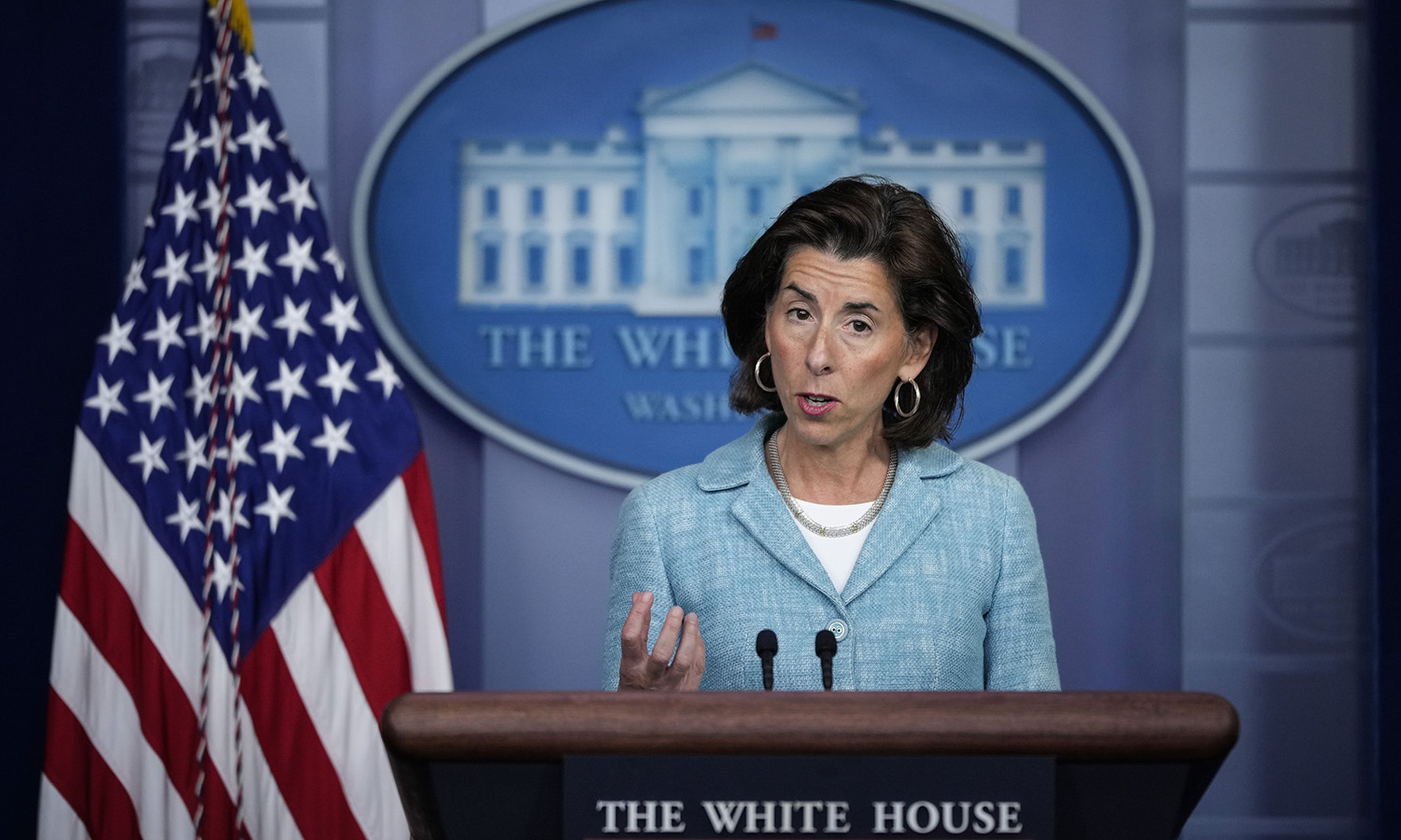 Commerce Secretary Gina Raimondo speaks during the daily press briefing at the White House on July 22, 2021, in Washington. (Photo by Drew Angerer/Getty Images)