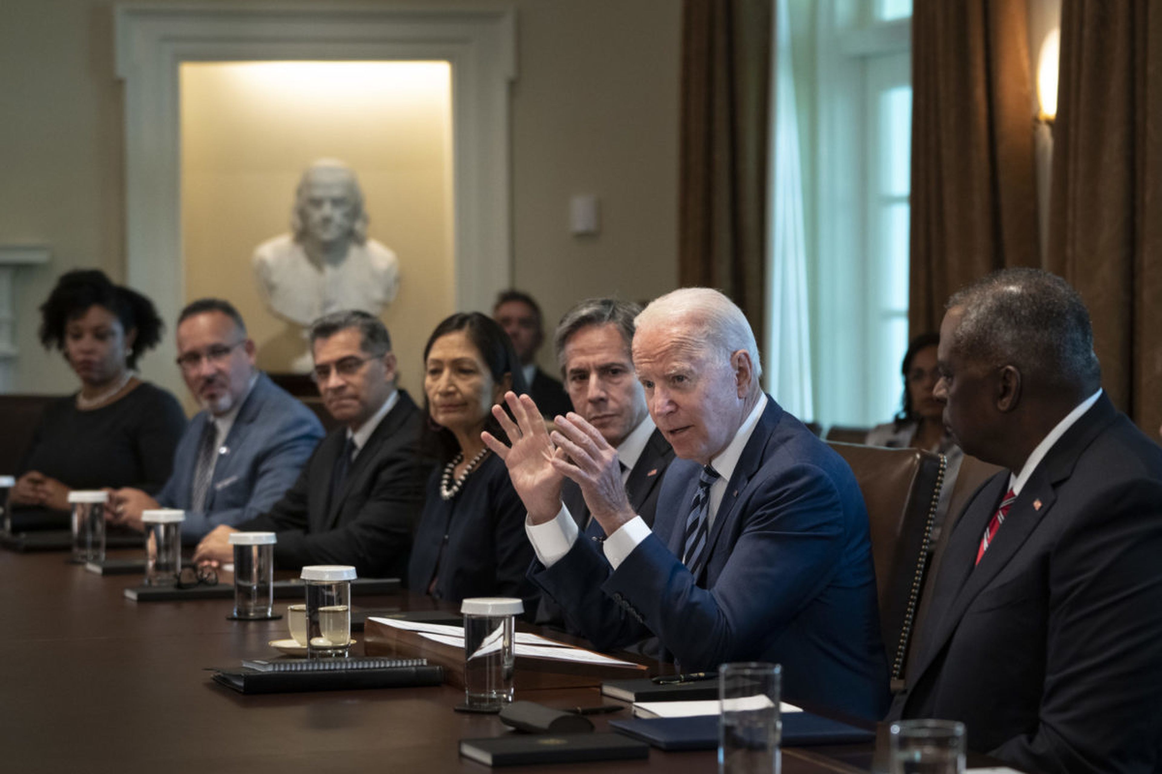 President Joe Biden speaks at the start of a meeting in the Cabinet Room of the White House on July 20, 2021, in Washington. The Cybersecurity and Infrastructure Security Agency is preparing to release a technical roadmap for agencies to implement President Biden&#8217;s Zero Trust cybersecurity mandates. (Photo by Drew Angerer/Getty Images)