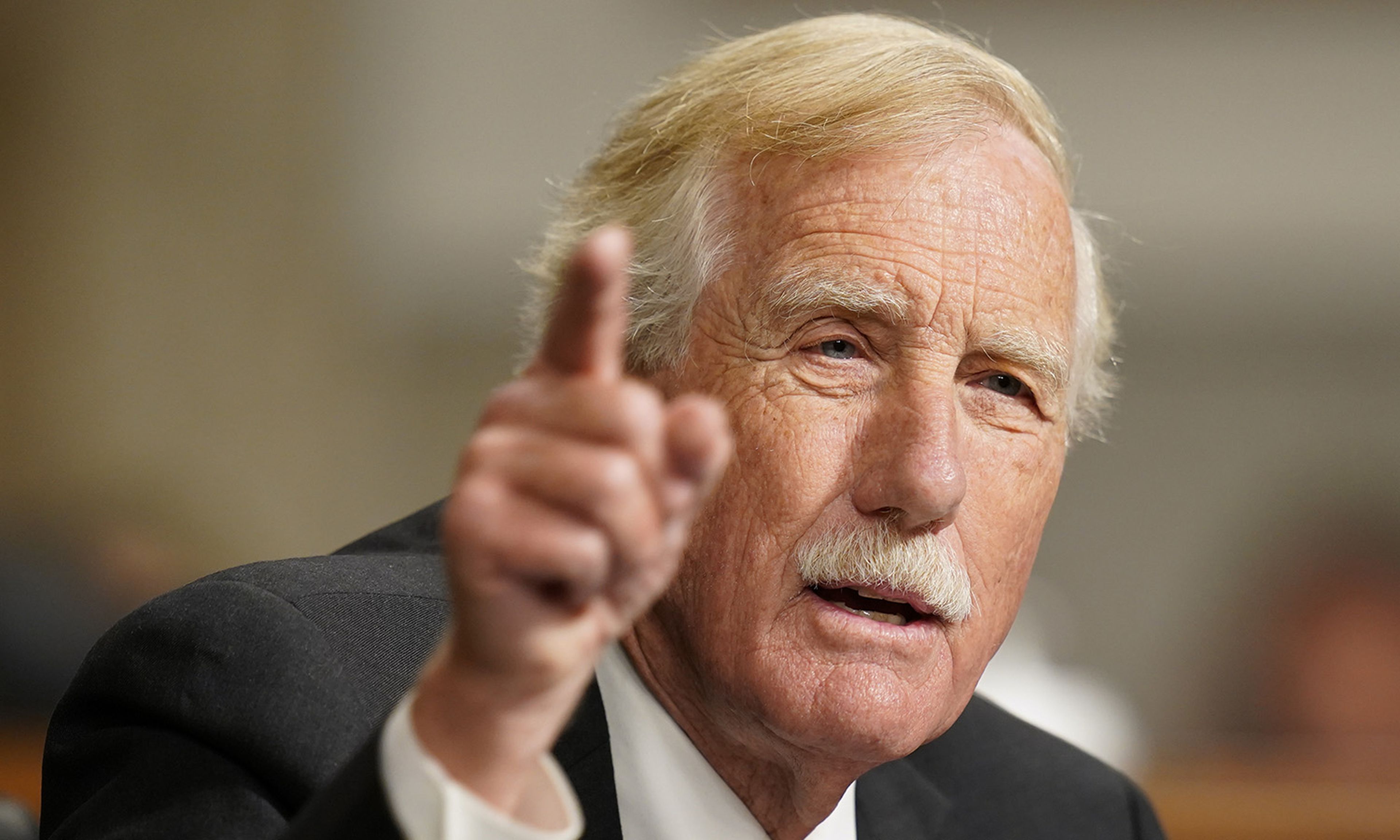 Sen. Angus King, I-Maine, speaks during a Senate Armed Services Committee hearing on Capitol Hill on Sept. 28, 2021, in Washington. Two dozen senators want to know more about how agencies are protecting the federal government and critical infrastructure. (Photo by Patrick Semansky/Pool via Getty Images)