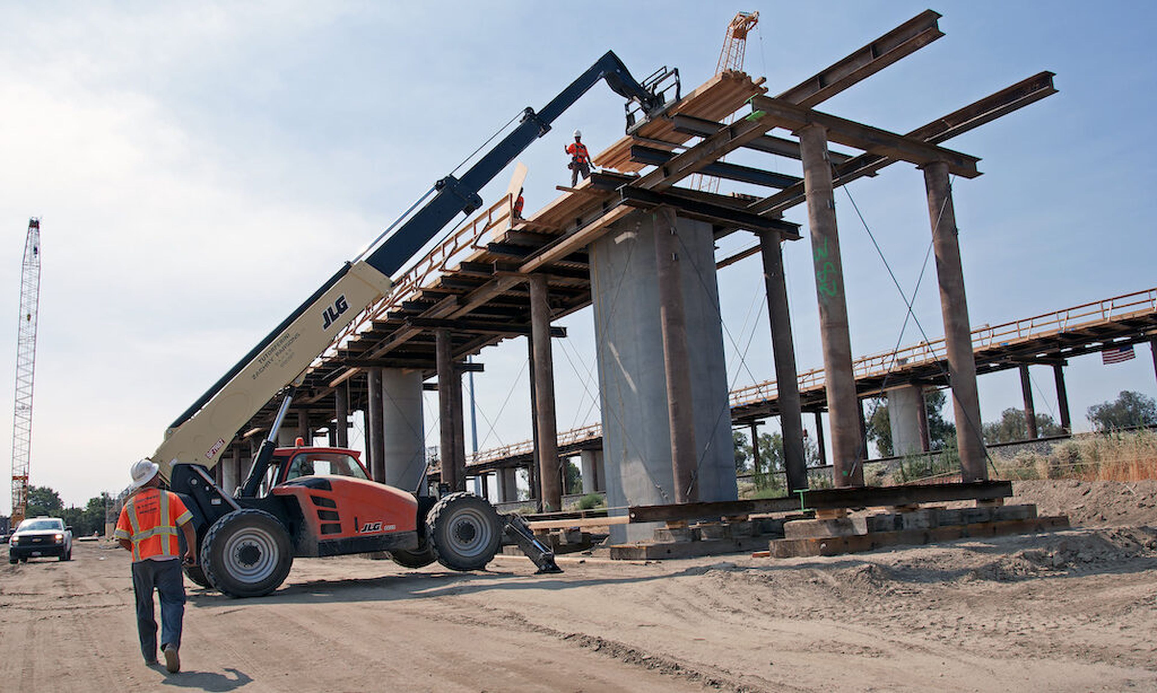 Construction of the San Joaquin River Viaduct in July 5, 2017, in Fresno, Calif. (Photo by California High-Speed Rail Authority via Getty Images)