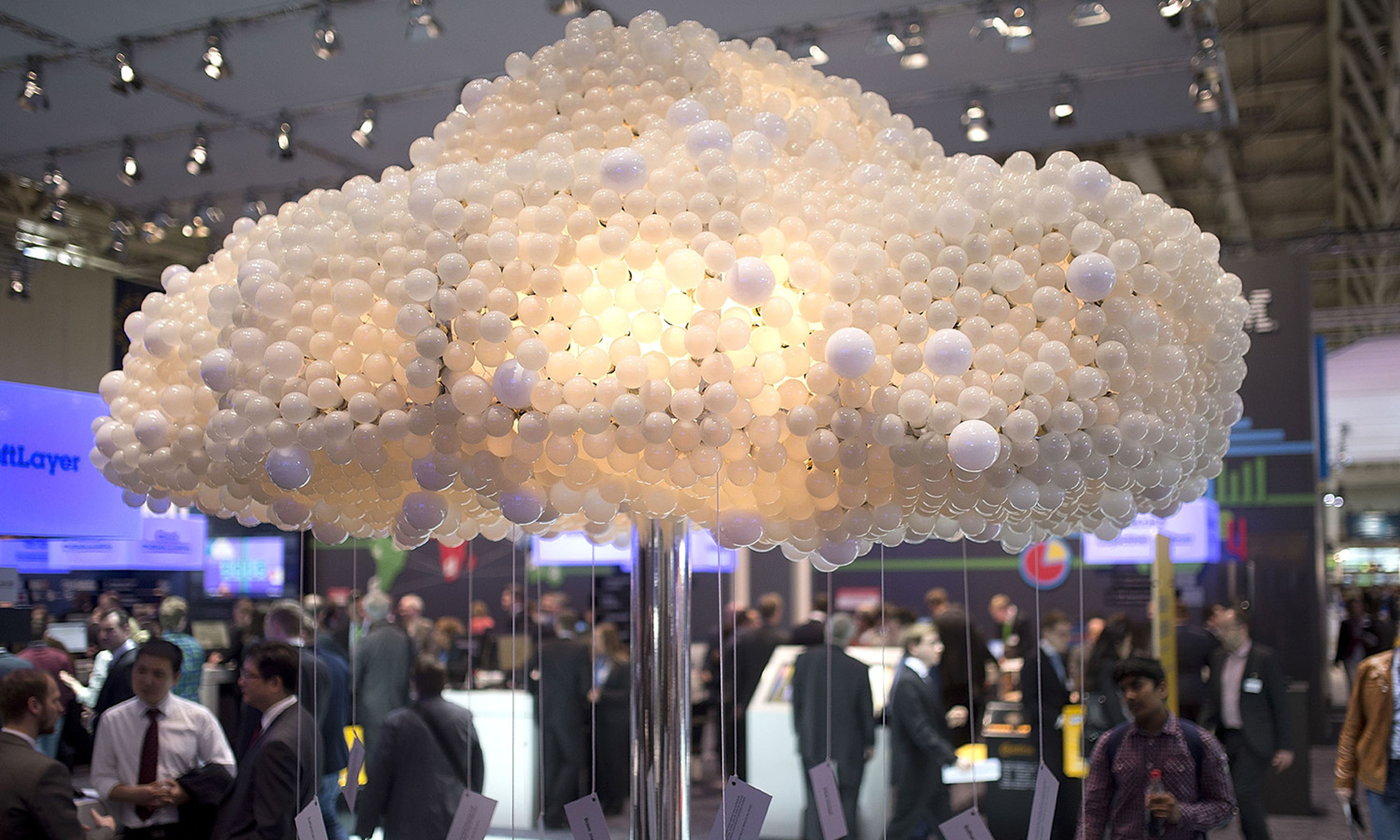 A symbolic data cloud is seen at the 2014 CeBIT technology trade fair on March 10, 2014, in Hanover, Germany. (Photo by Nigel Treblin/Getty Images)