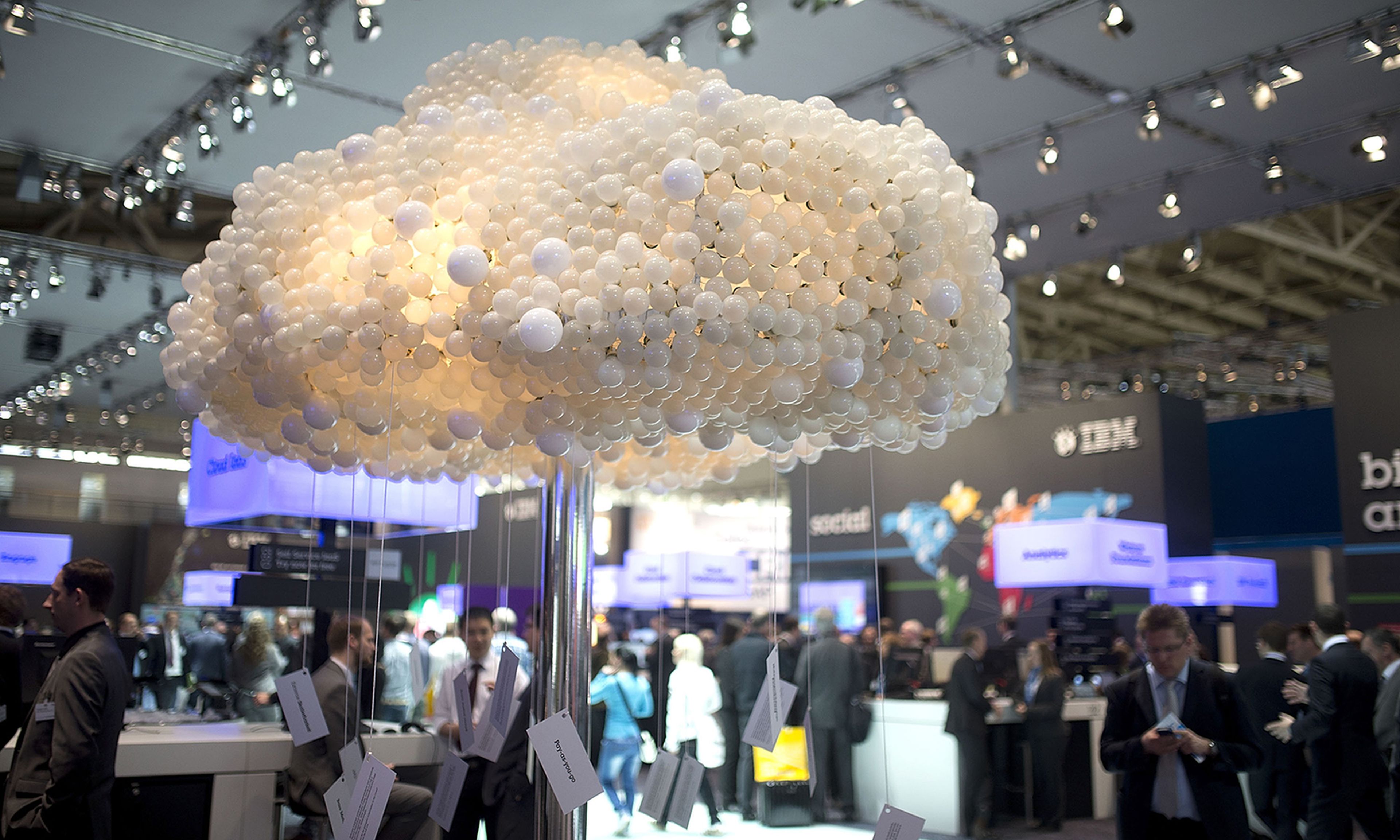 A symbolic data cloud is seen at the 2014 CeBIT technology Trade fair on March 10, 2014, in Hanover, Germany. (Photo by Nigel Treblin/Getty Images)
