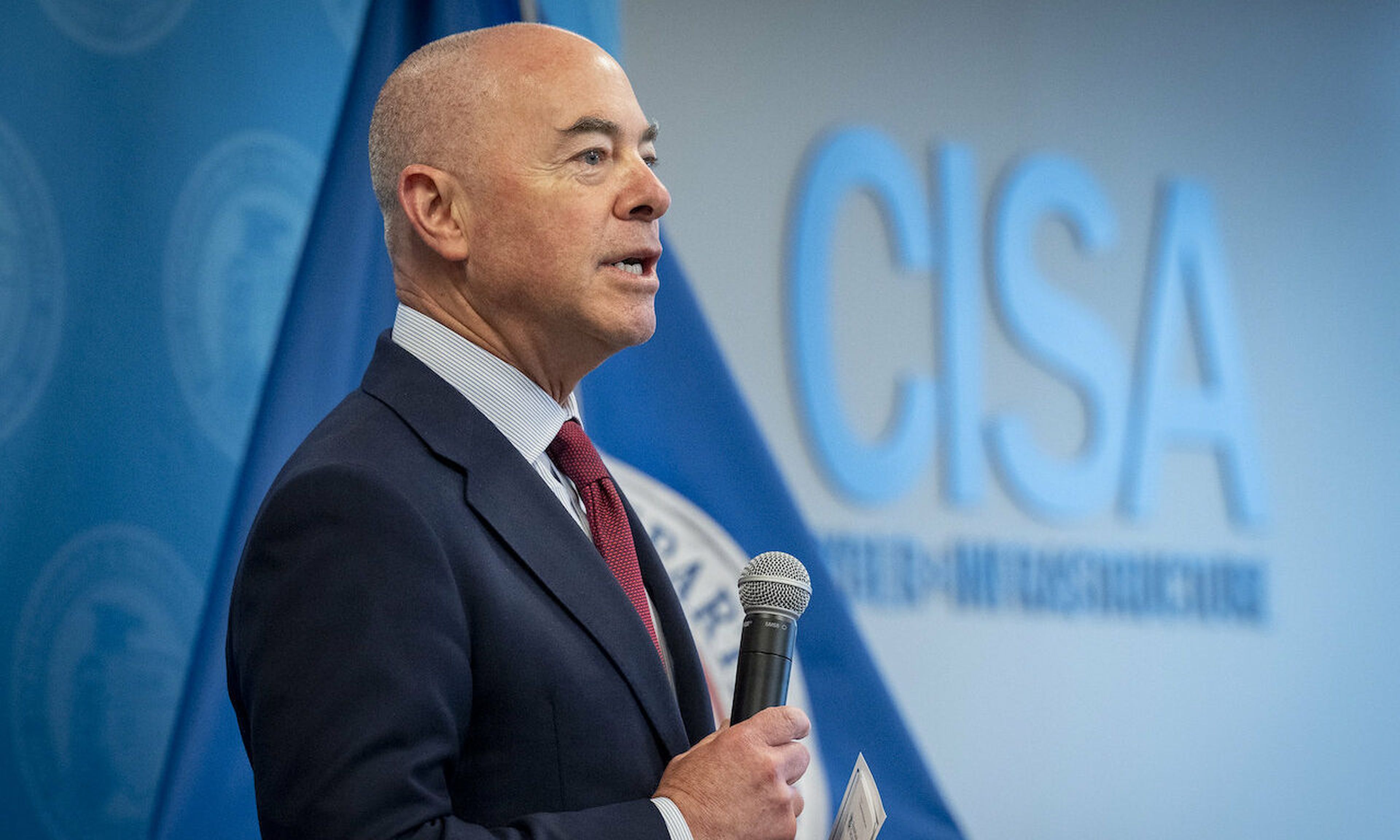 Homeland Security Secretary Alejandro Mayorkas participates in the swearing in of new Cybersecurity and Infrastructure Security Agency (CISA) director Jen Easterly at CISA Headquarters in Arlington, VA. CISA released new cybersecurity performance goals for critical infrastructure and private businesses. (DHS)