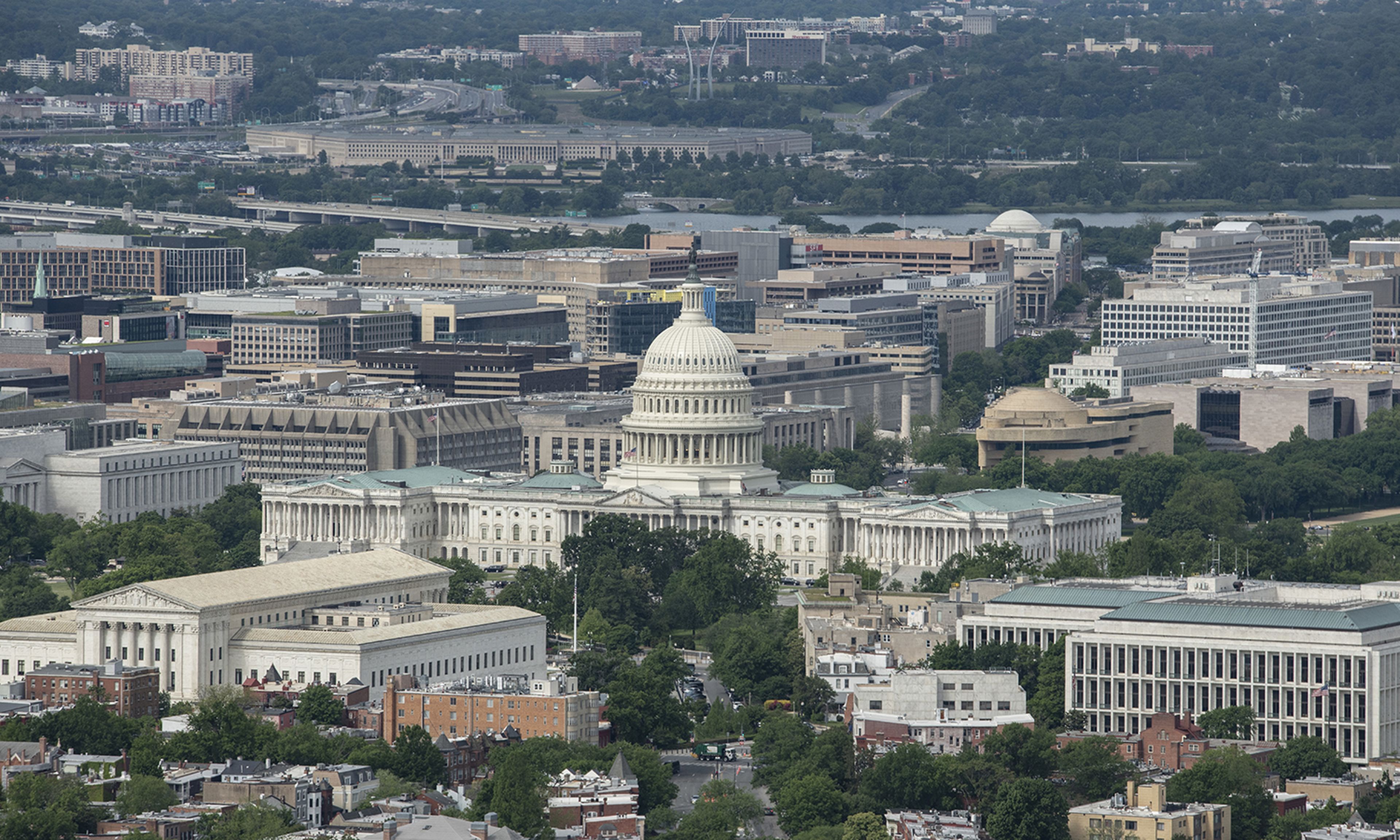 An aerial view of the U.S. Capitol in Washington is seen May 12, 2021. (Air Force Staff Sgt. Brittany A. Chase/DoD)