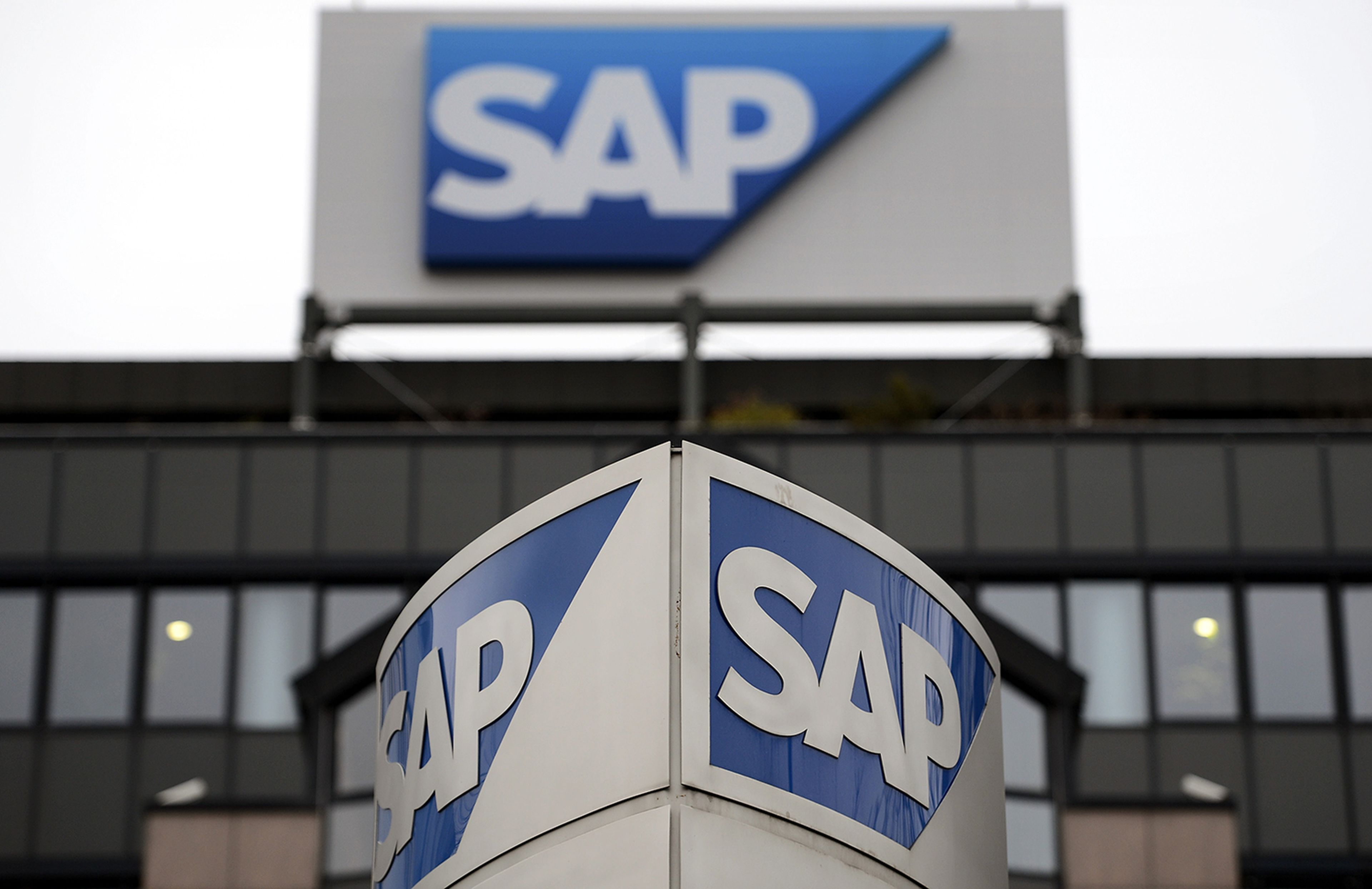 Signage at the headquarters of SAP AG, Germany&#8217;s largest software company, is seen Jan. 8, 2013, in Walldorf, Germany. (Photo by Thomas Lohnes/Getty Images)
