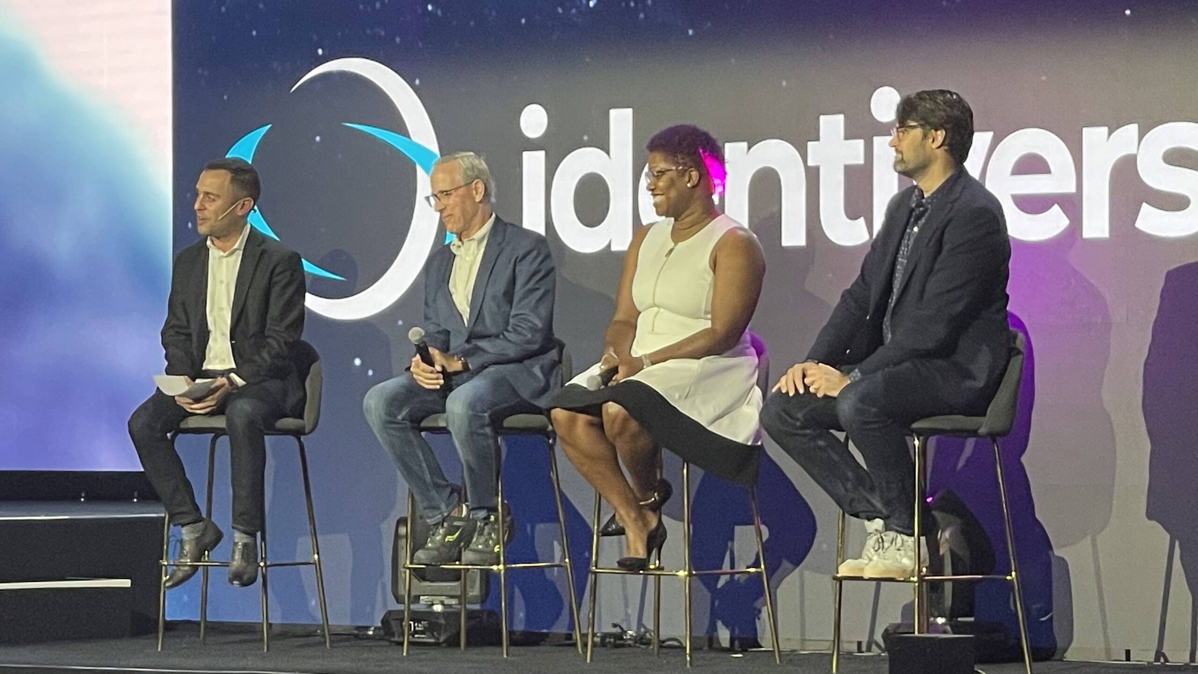 Pictured, Identiverse panelists (from left to right): Parham Eftekhari, EVP CISO Communities at CyberRisk Alliance; Jim Routh, veteran CISO and security advisor/investor; Nicole Dove, head of security at Riot Games; and Sean Zadig, VP and CISO at Yahoo.