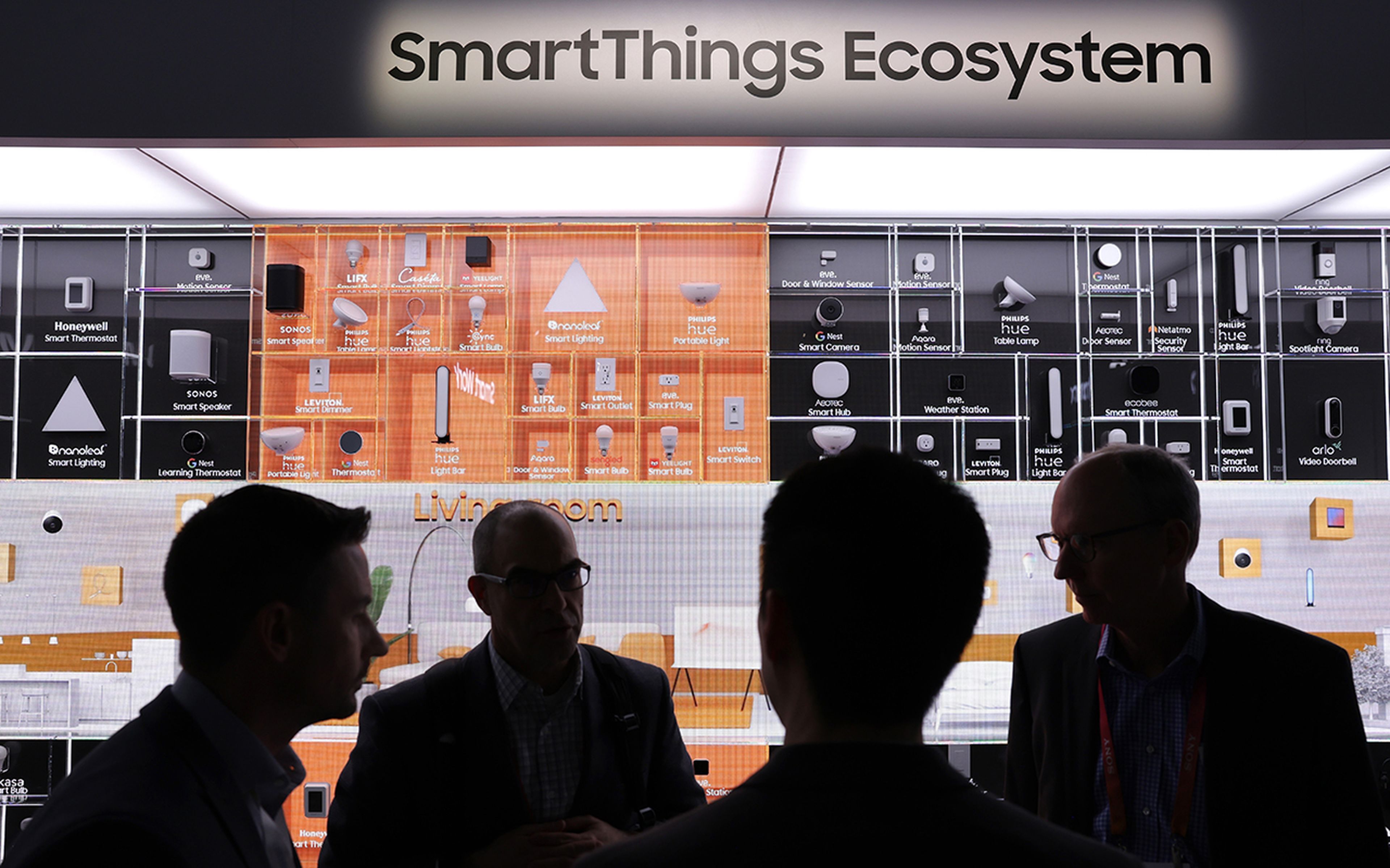 A booth shows smart devices at a technology trade show