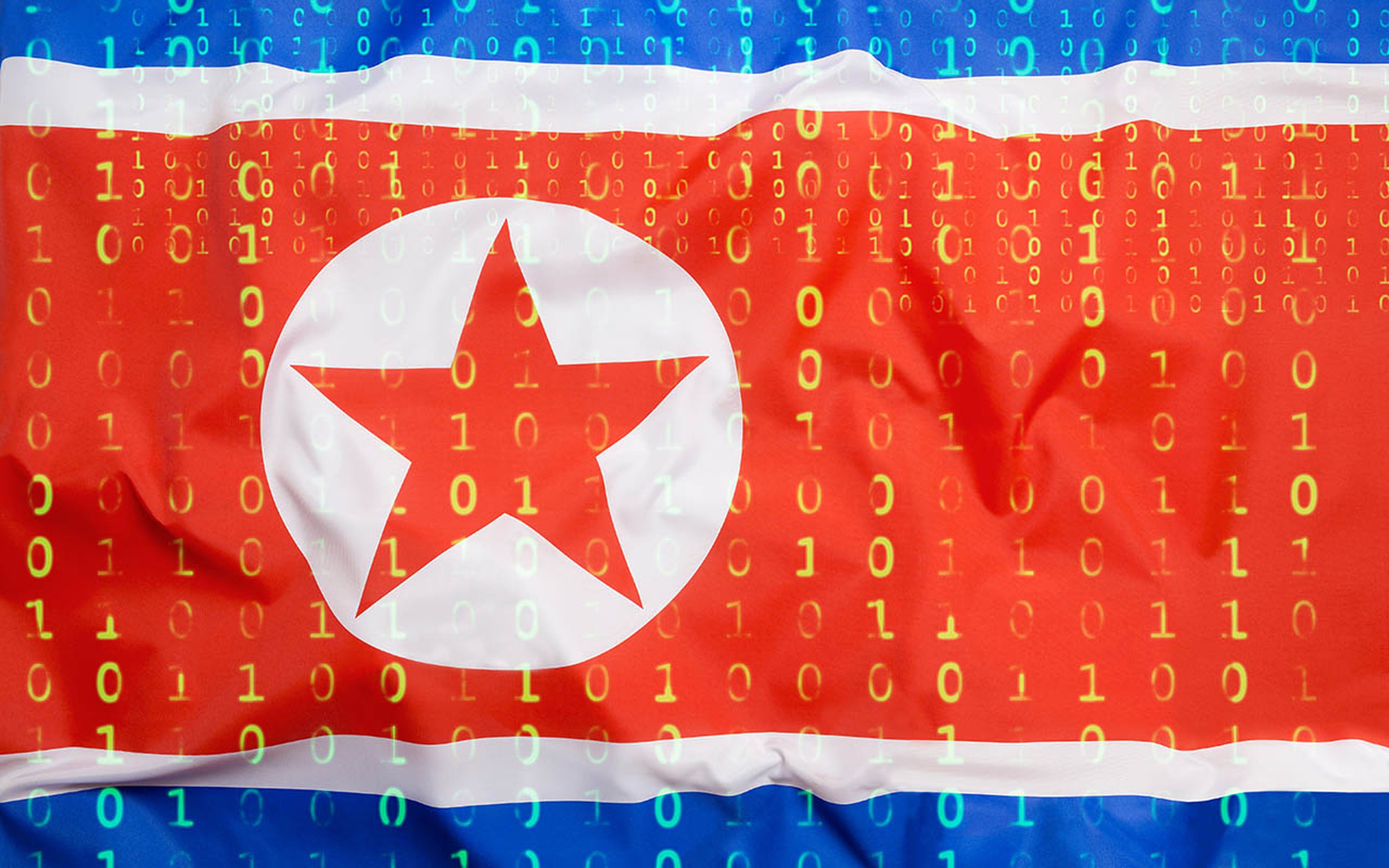 North Korean flag with binary code