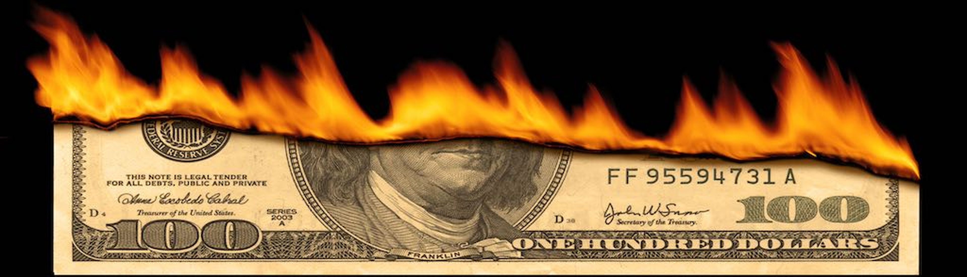 Dollar note burning.