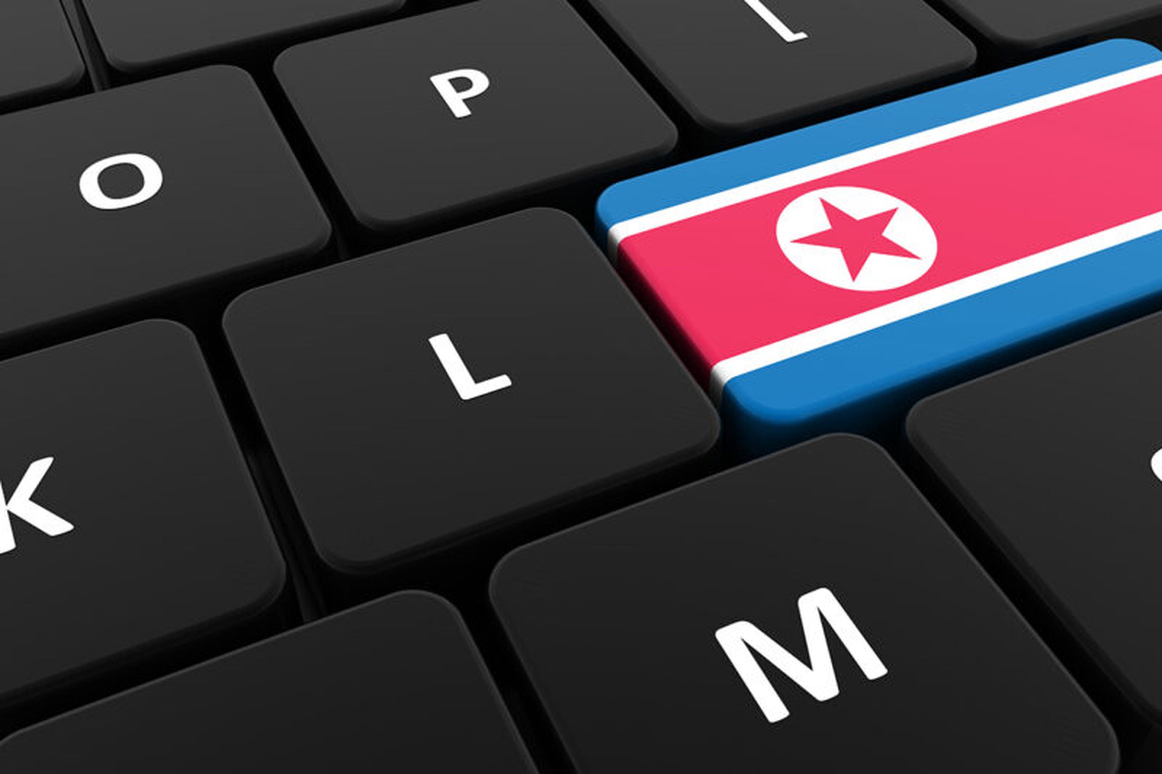 Computer keyboard, close-up button of the flag of North Korea.