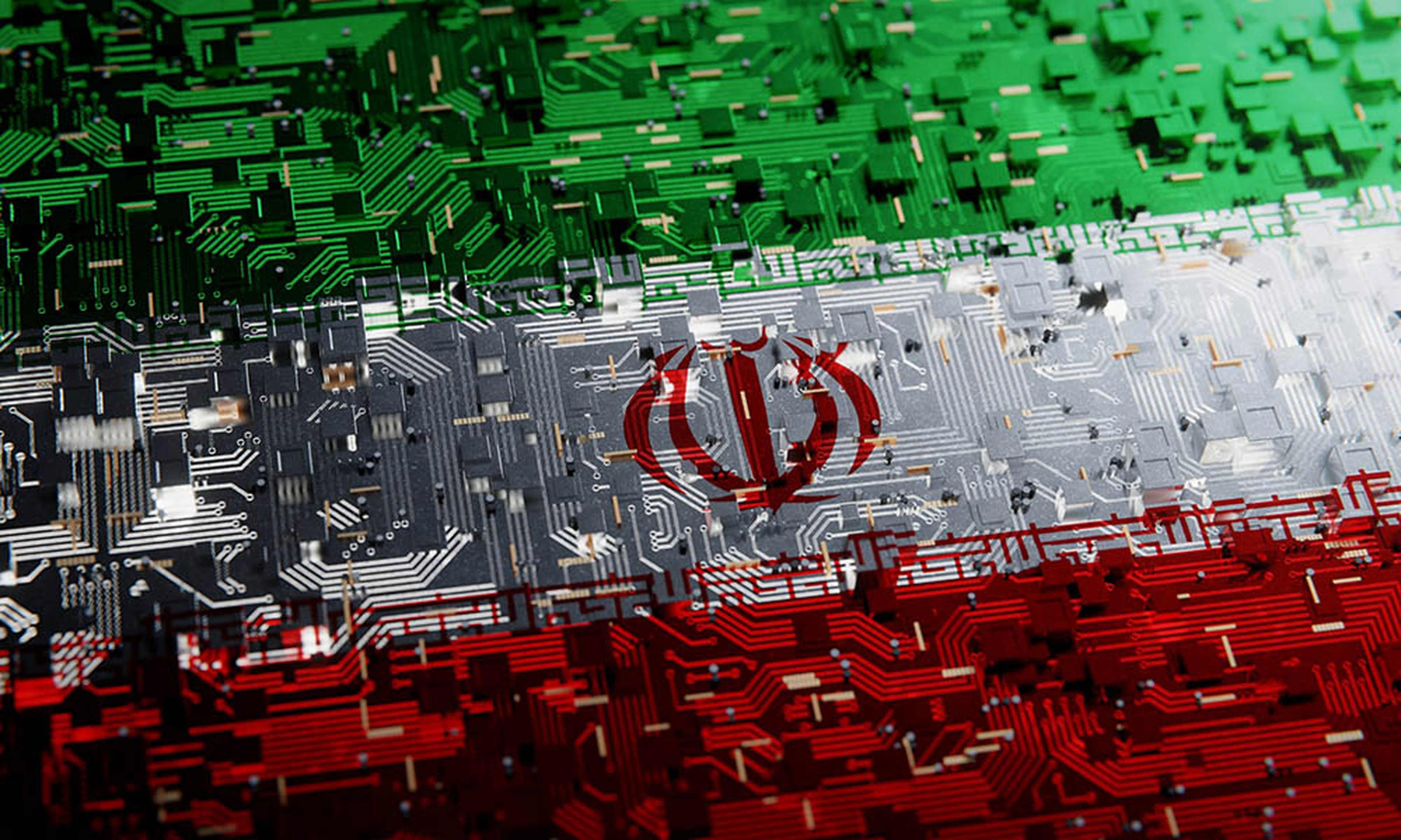 Technology background with national flag of Iran. 3D rendering