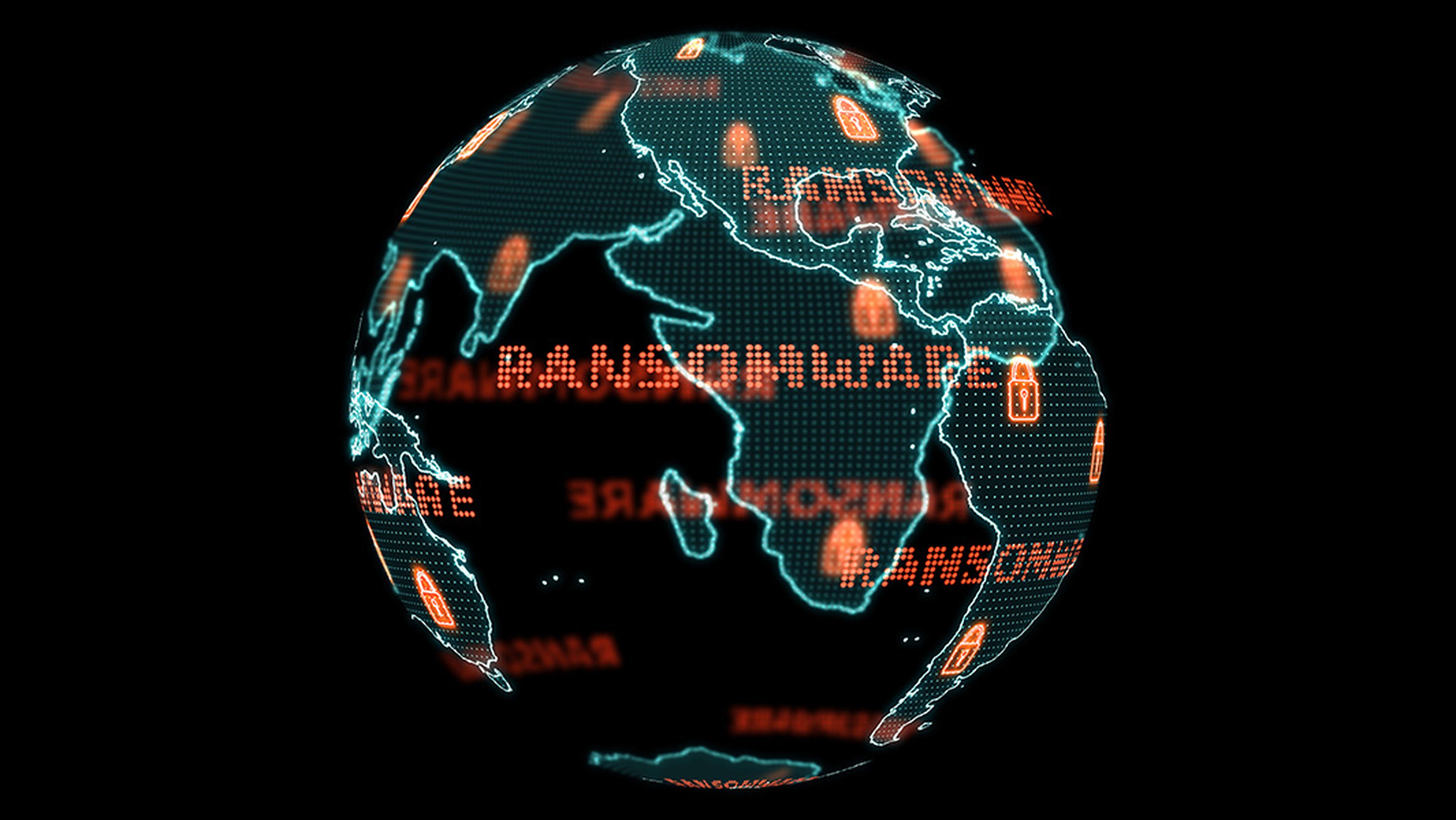 Digital global world map and technology research develpoment analysis to ransomware attack