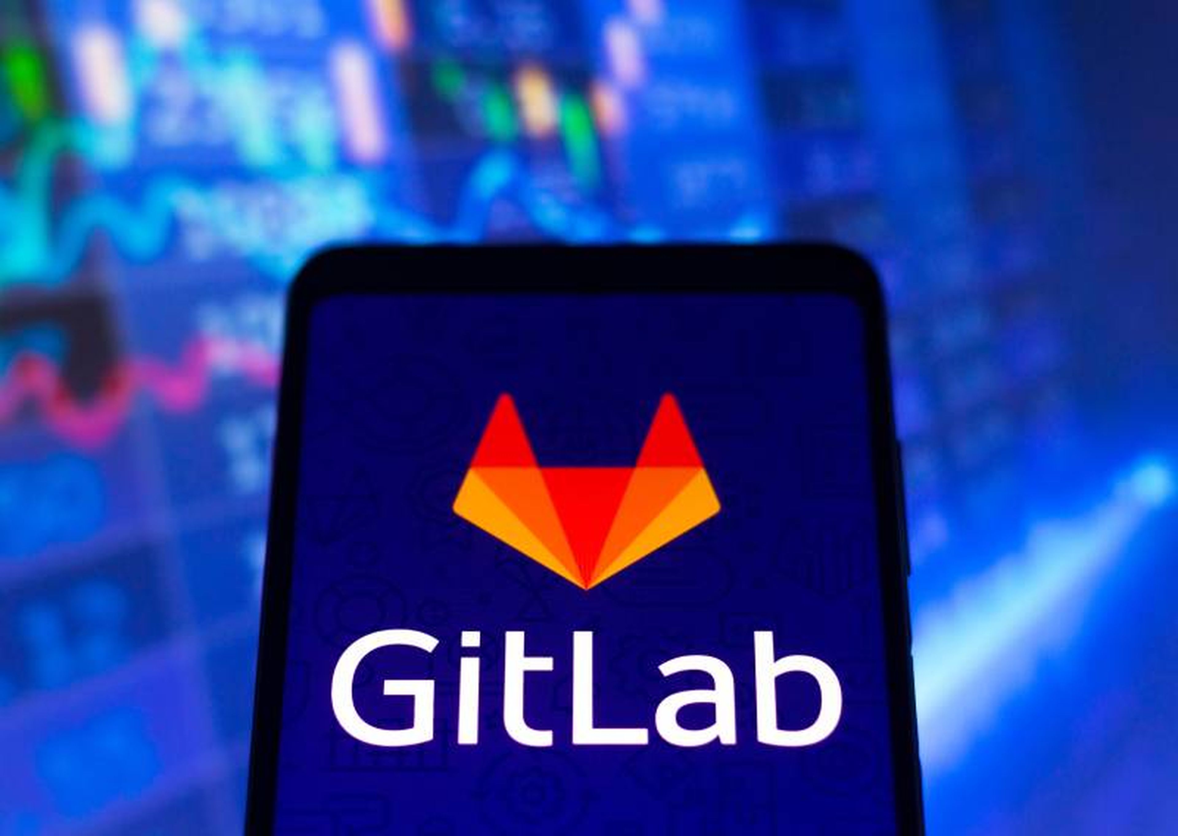 In this photo illustration, the GitLab logo seen displayed on a smartphone screen.