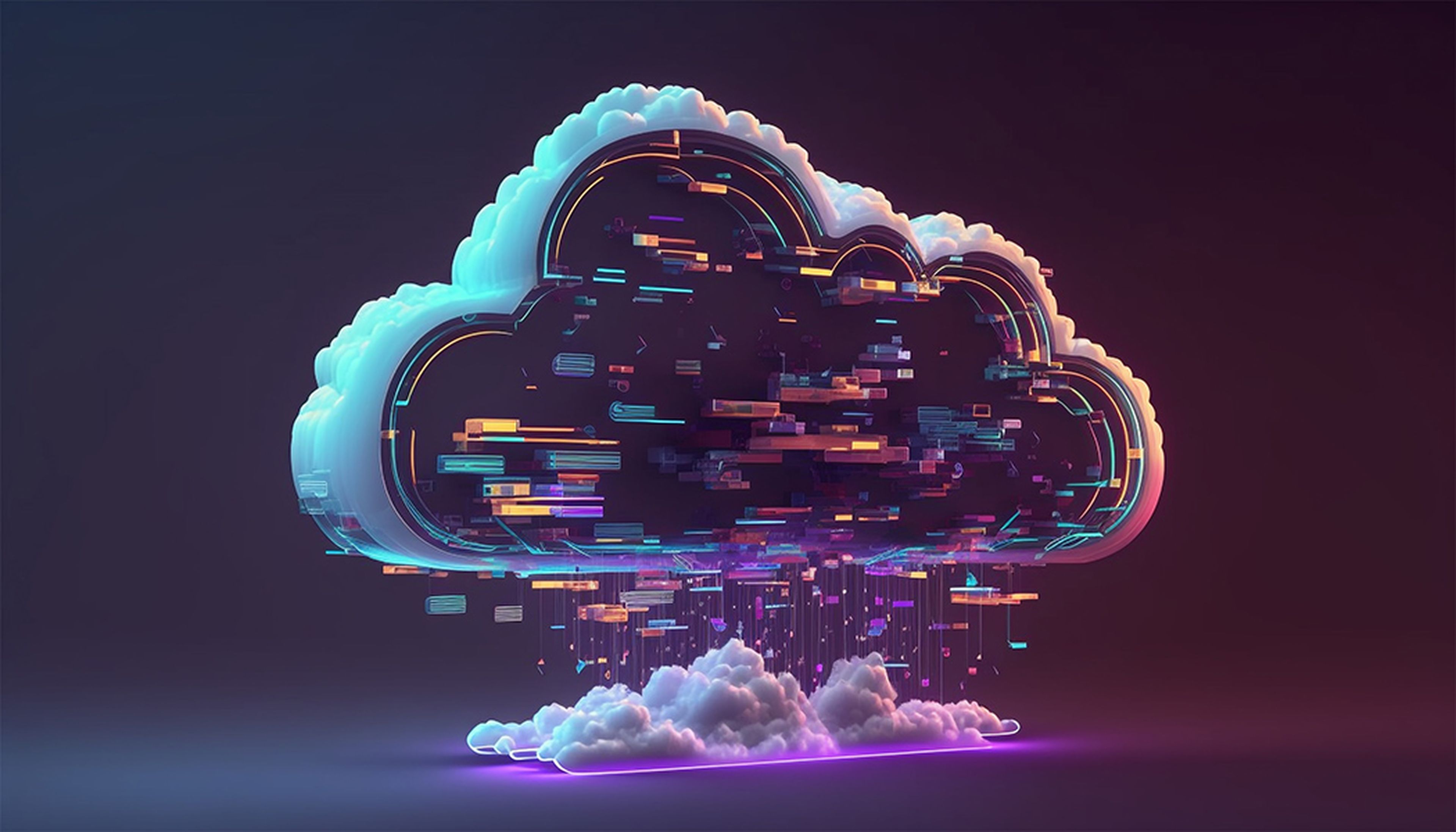 neon cloud computing technology concept, illustration.
