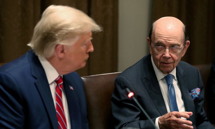 WASHINGTON, DC &#8211; JUNE 12: U.S. President Donald Trump listens to Commerce Secretary Wilbur Ross speak during a luncheon. The Commerce Department put teeth to President Trump&#8217;s August Executive Order by placing restrictions on TikTok and WeChat.  (Photo by Mark Wilson/Getty Images)