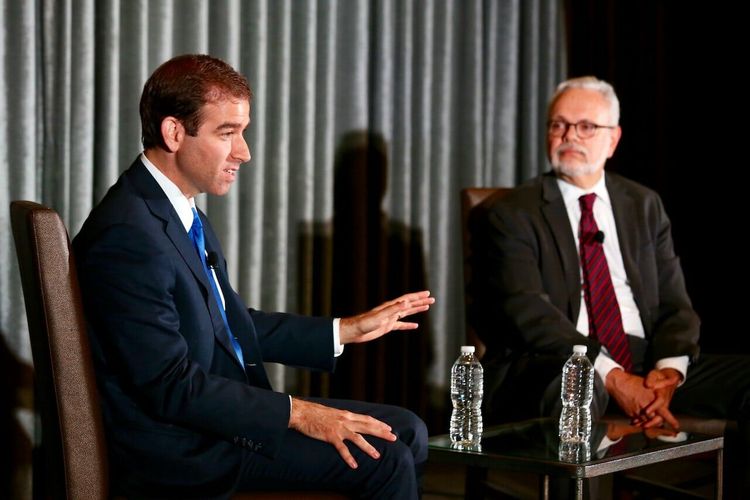 Hartford Mayor Luke Bronin appears with David Wessel at a Brookings Institution event two years ago. Today’s columnist, Chester Wisniewski of Sophos, lauds Mayor Bronin for not paying the ransom when schools in Hartford were hit by an attack this past fall. (Credit: CC BY-NC-ND 2.0)