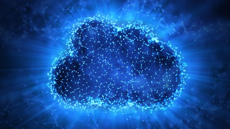 Digital data cloud, futuristic cloud with blockchain technology