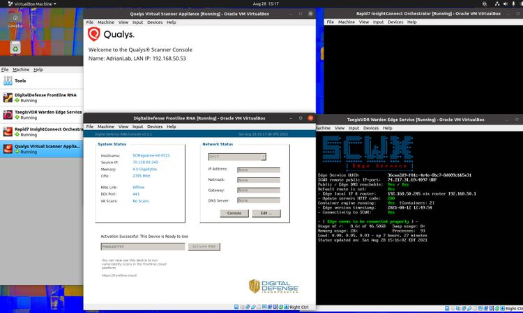 A screengrab of multiple the vulnerability scanner VMs running on one of the SW Lab machines.