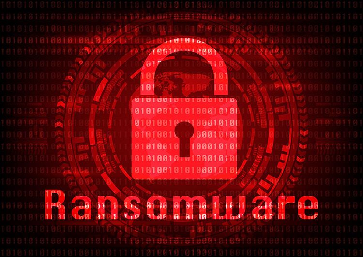Abstract Malware Ransomware virus encrypted files with key on binary bit background.