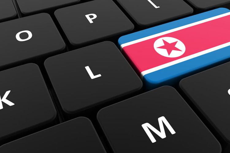 Computer keyboard, close-up button of the flag of North Korea.