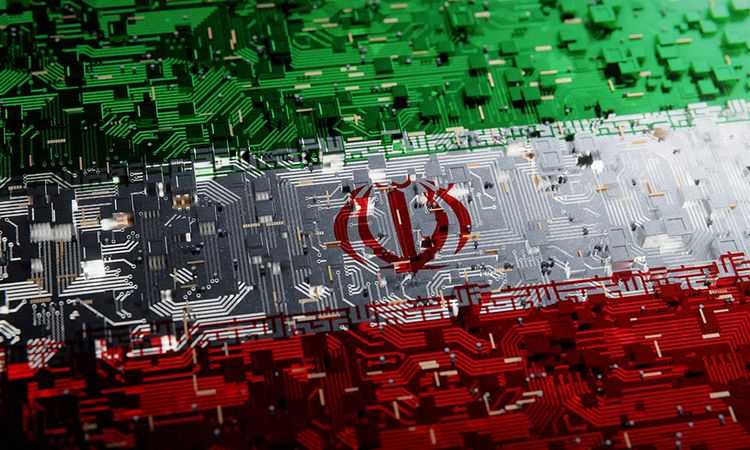 Technology background with national flag of Iran. 3D rendering